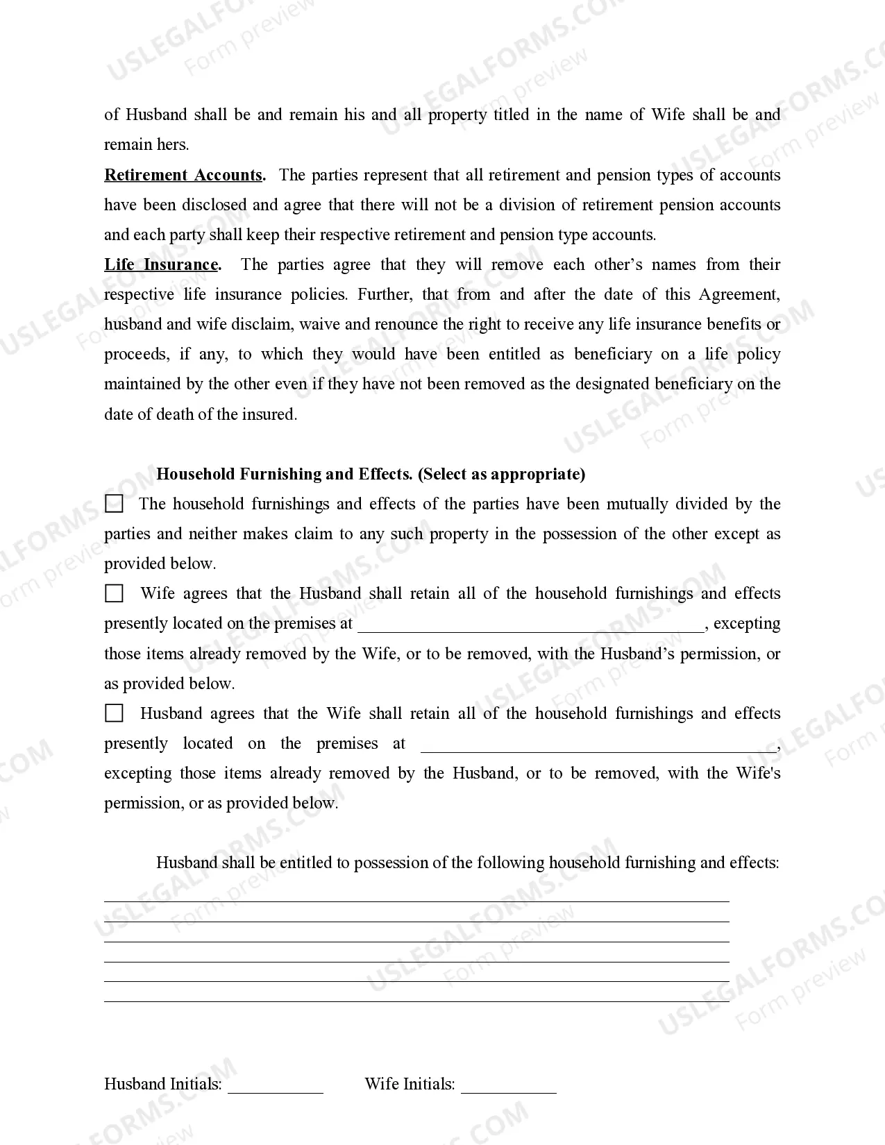 Preview Marital Domestic Separation and Property Settlement Agreement for persons with no Children, no Joint Property, or Debts Effective Immediately