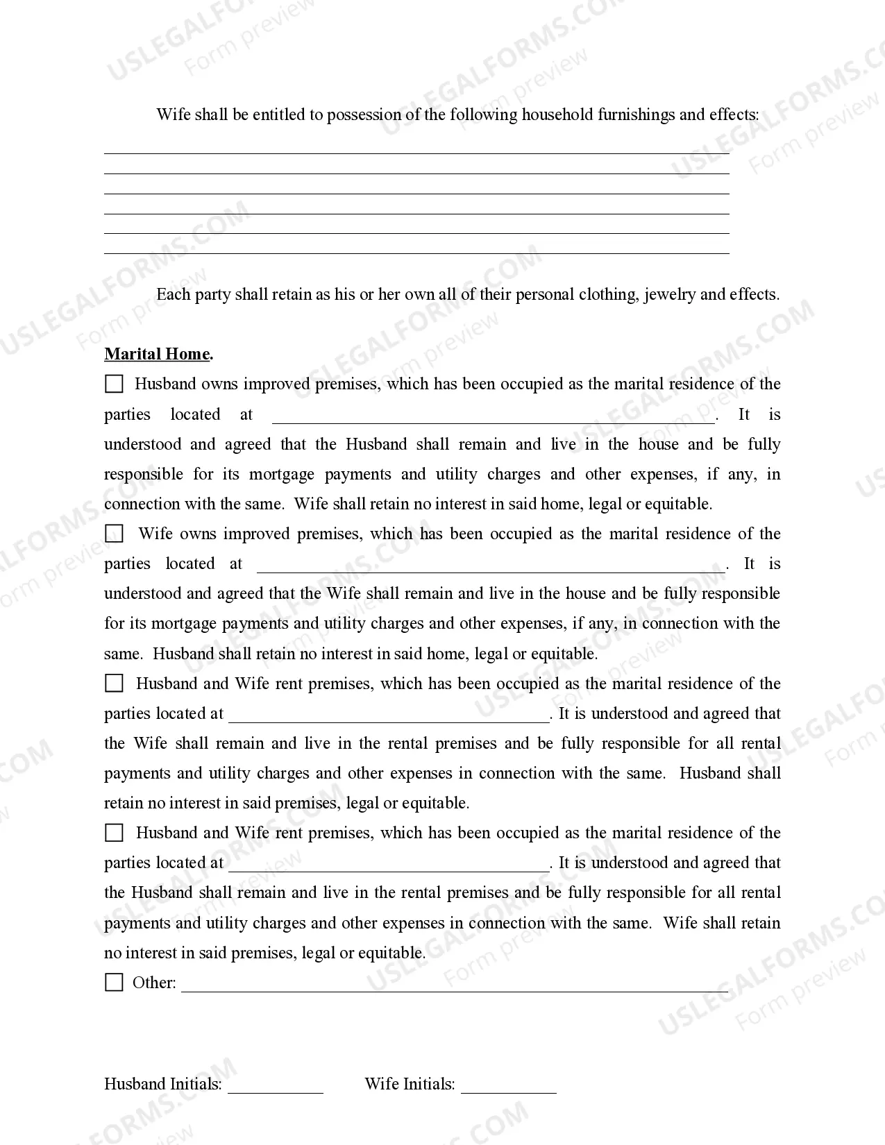 Preview Marital Domestic Separation and Property Settlement Agreement for persons with no Children, no Joint Property, or Debts Effective Immediately