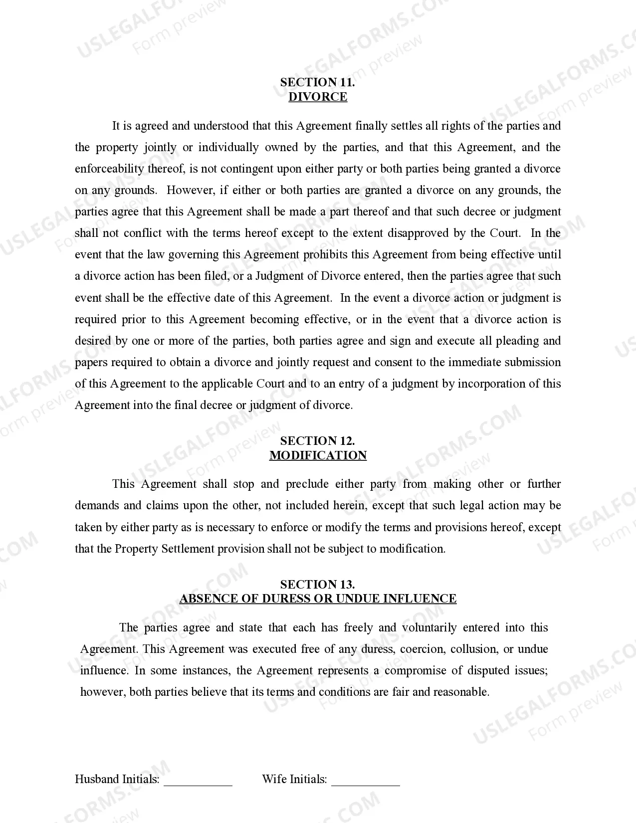 Preview Marital Domestic Separation and Property Settlement Agreement for persons with no Children, no Joint Property, or Debts Effective Immediately
