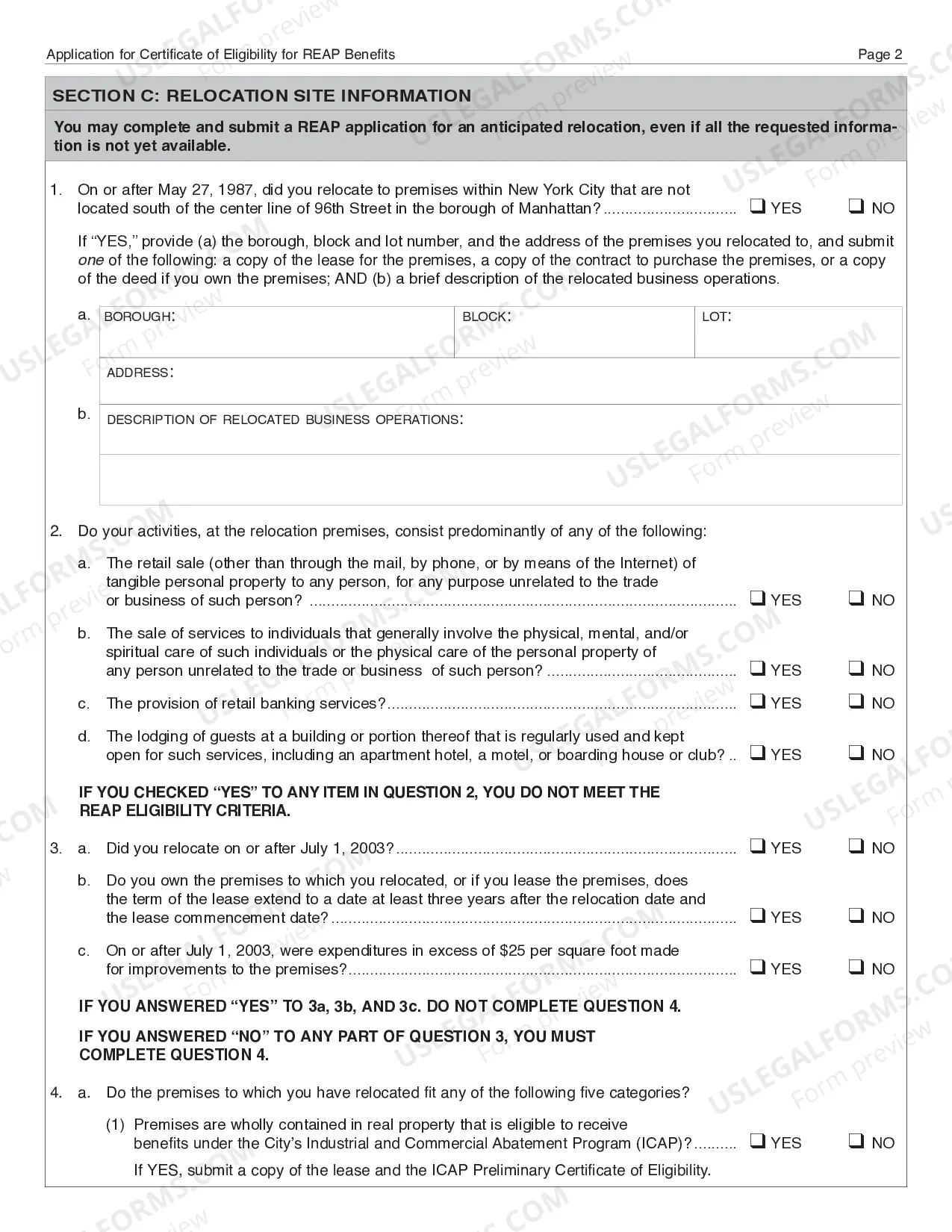 Preview Application For Certificate of Eligibility For REAP Benefits