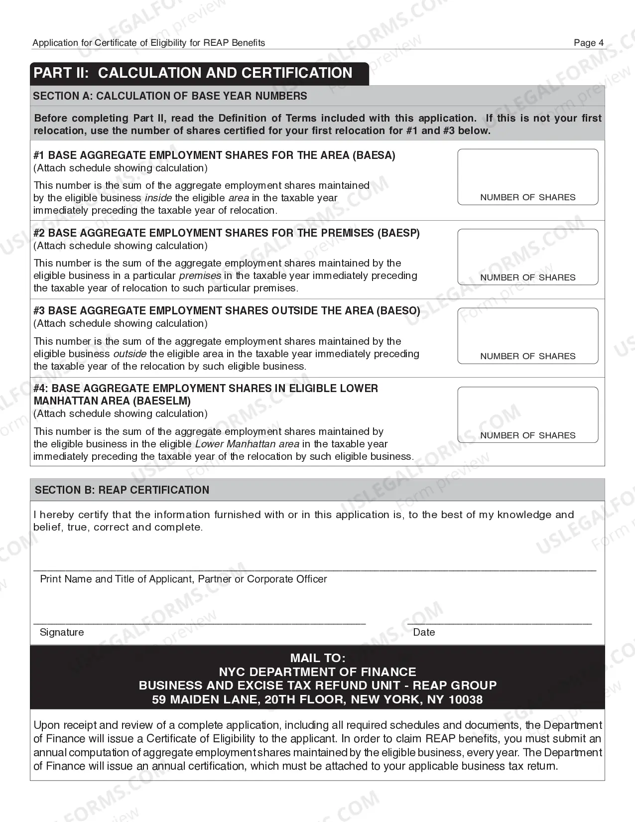 Preview Application For Certificate of Eligibility For REAP Benefits