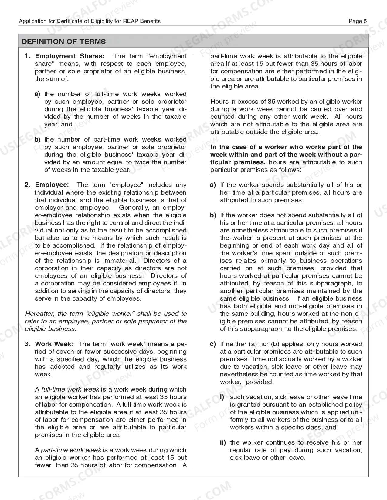 Preview Application For Certificate of Eligibility For REAP Benefits