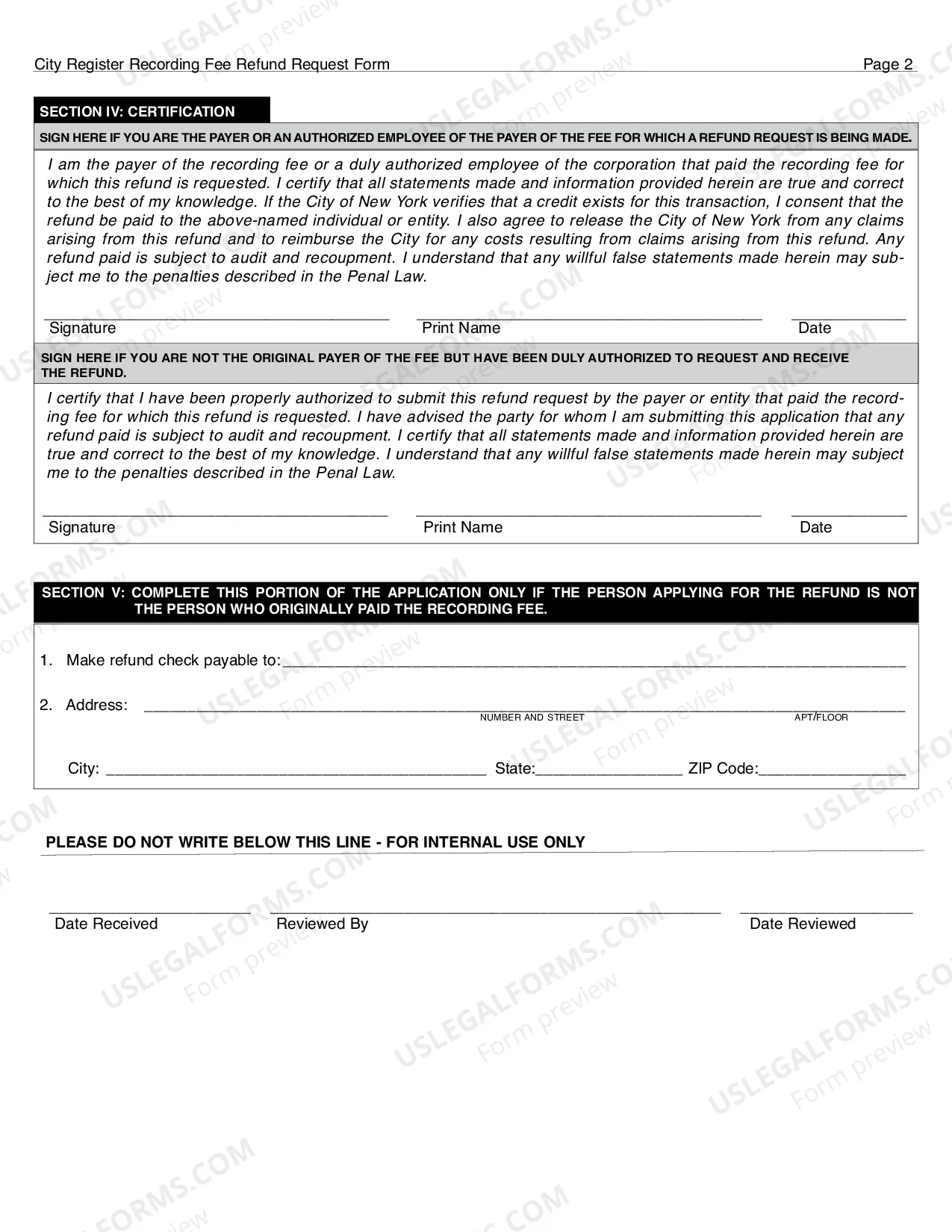 Preview City Register Recording Fee Refund Request