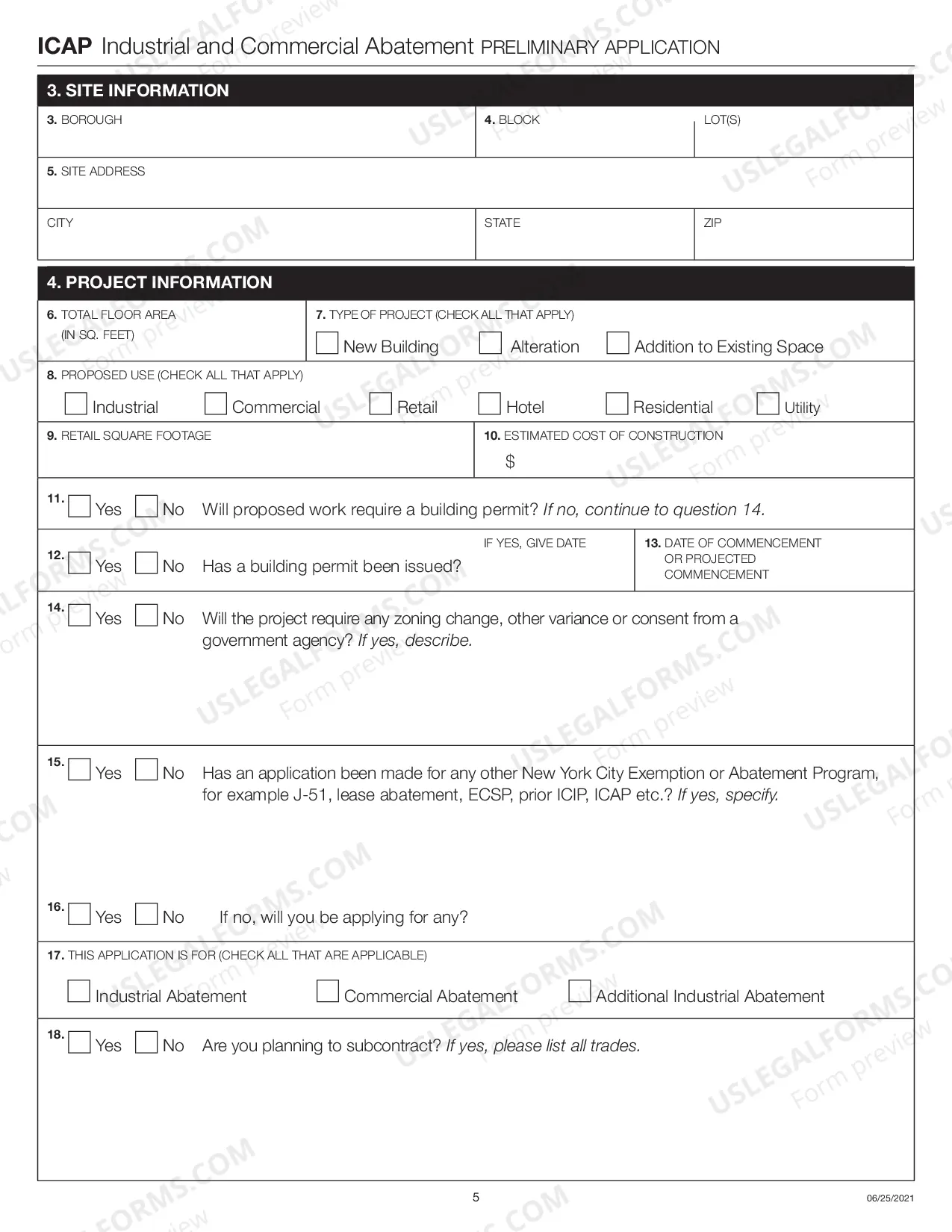 Preview Industrial And Commercial Abatement Program Preliminary Application