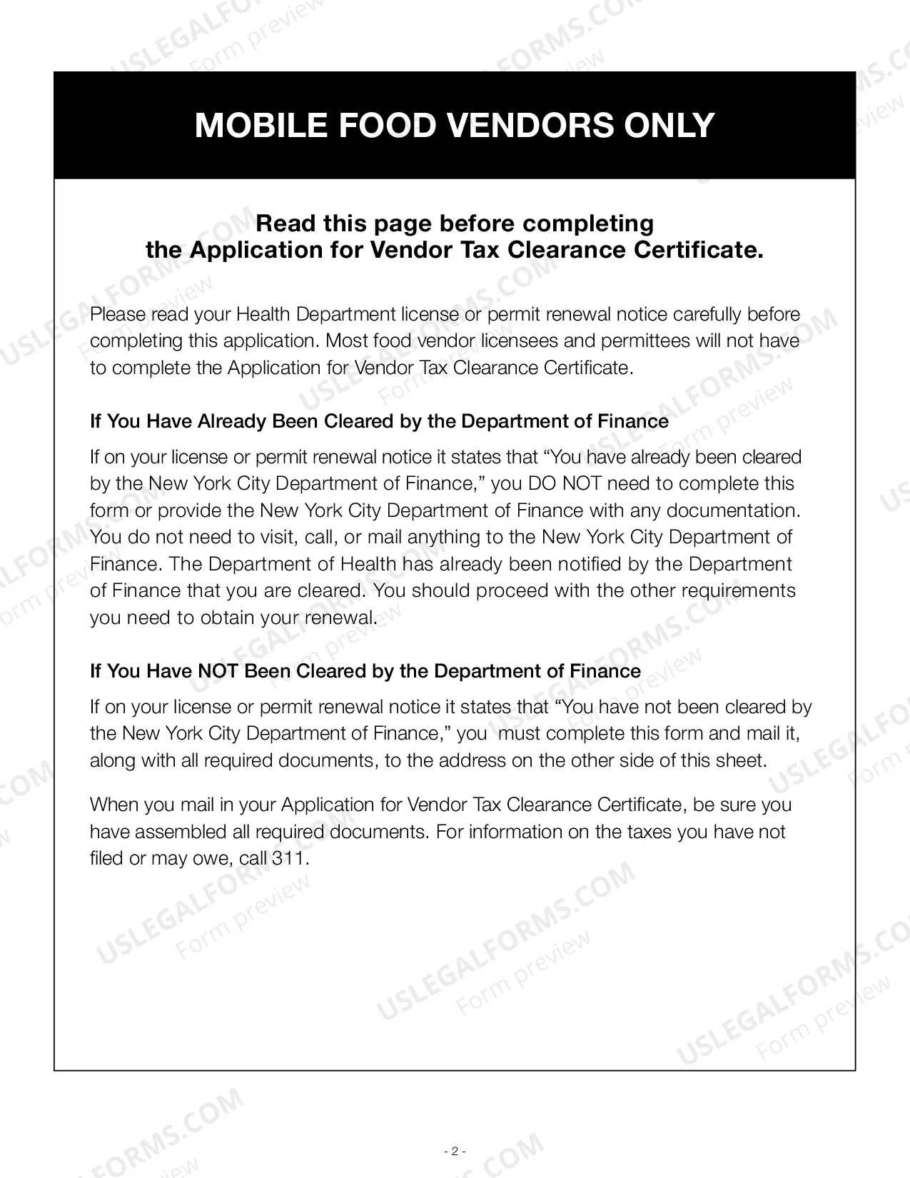 Preview Vendor Tax Clearance Certificate Application