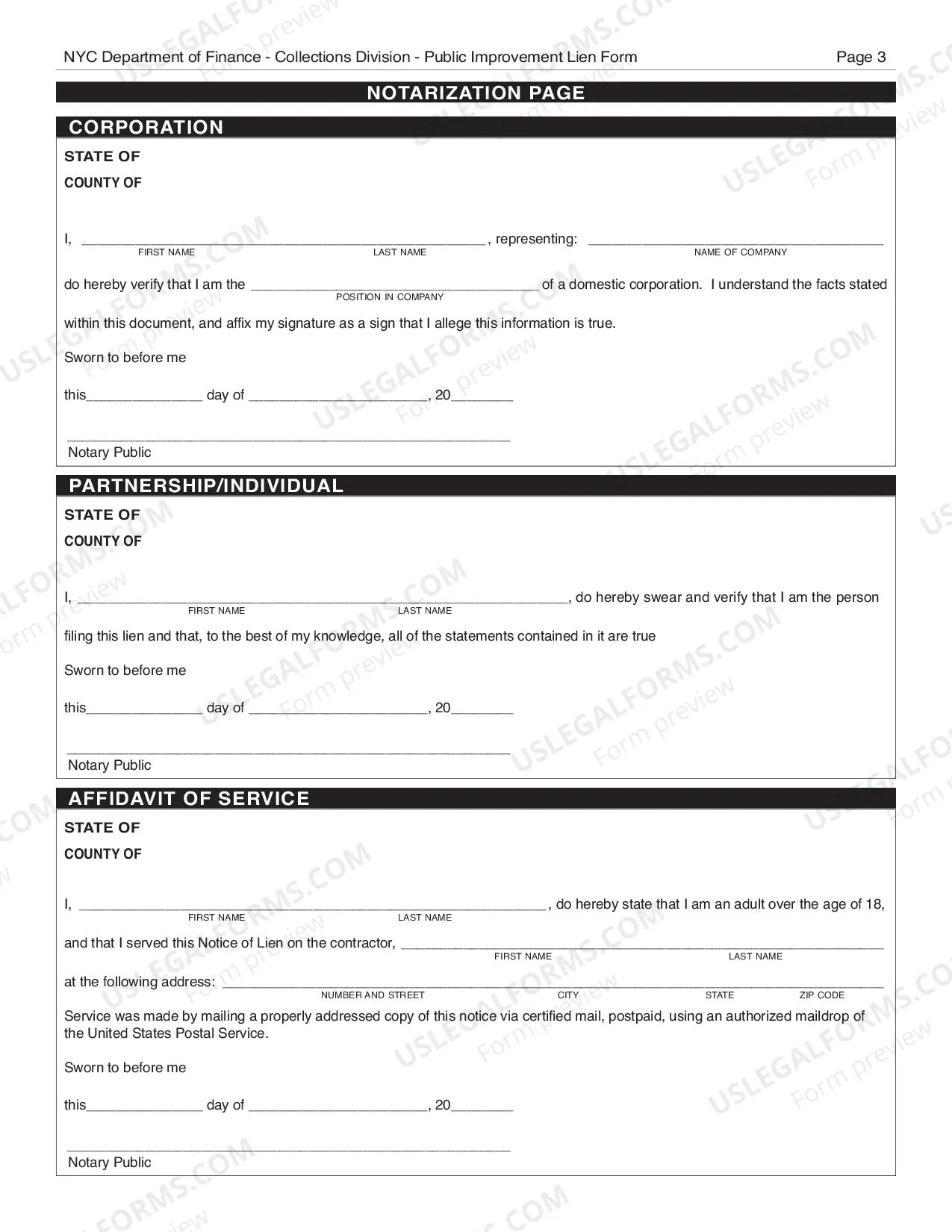 Preview Public Improvement Lien Form