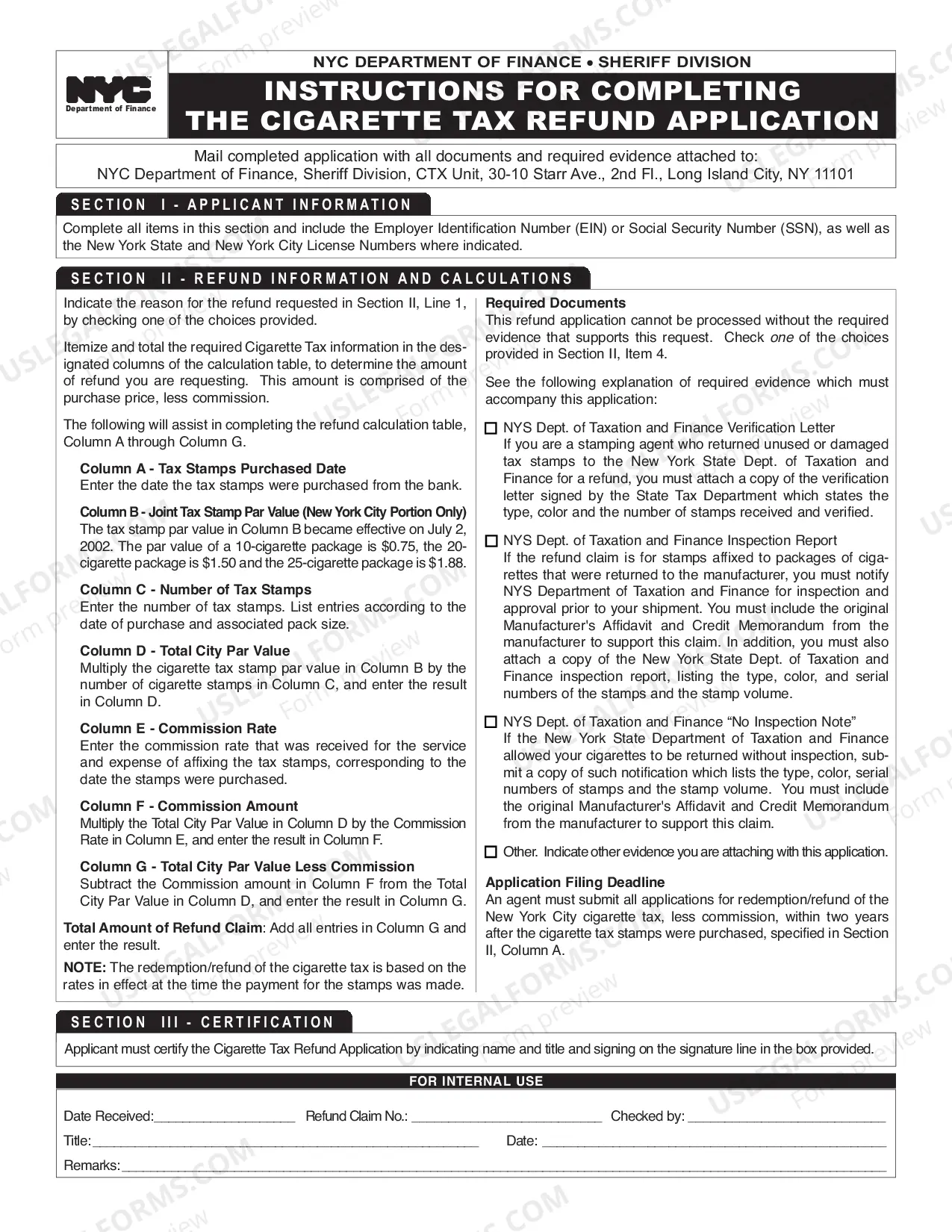 Preview Cigarette Tax Refund Application
