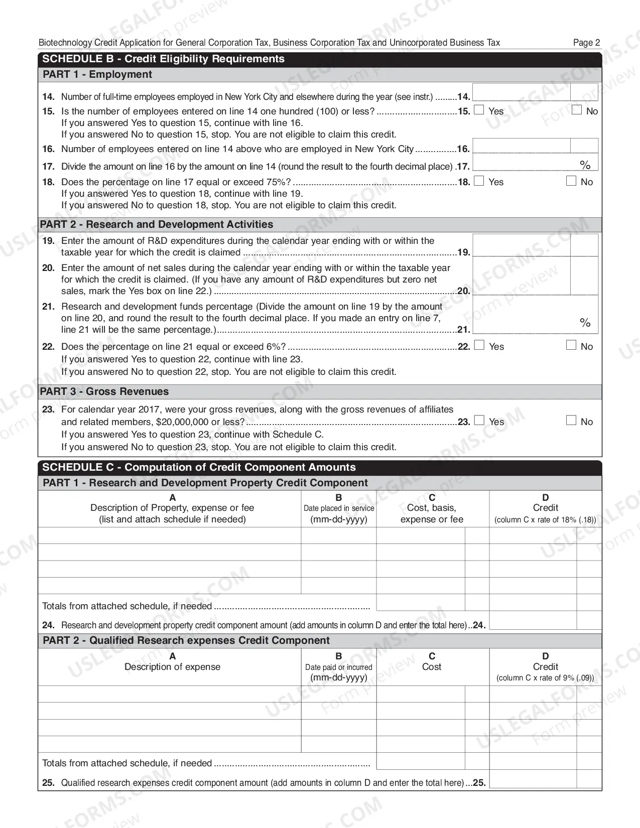 Preview Biotechnology Tax Credit Application