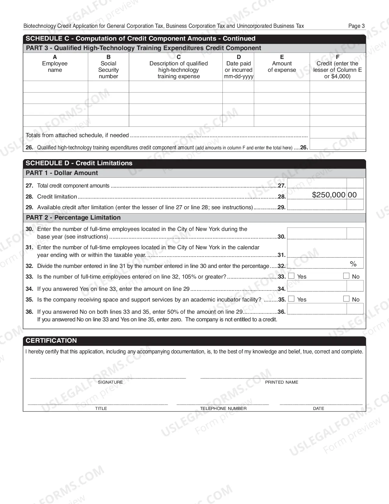 Preview Biotechnology Tax Credit Application