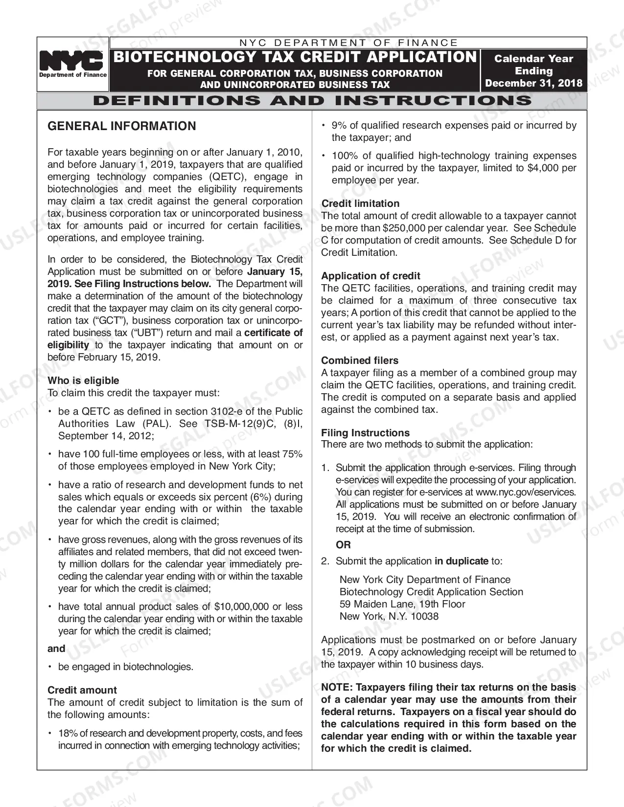 Preview Biotechnology Tax Credit Application