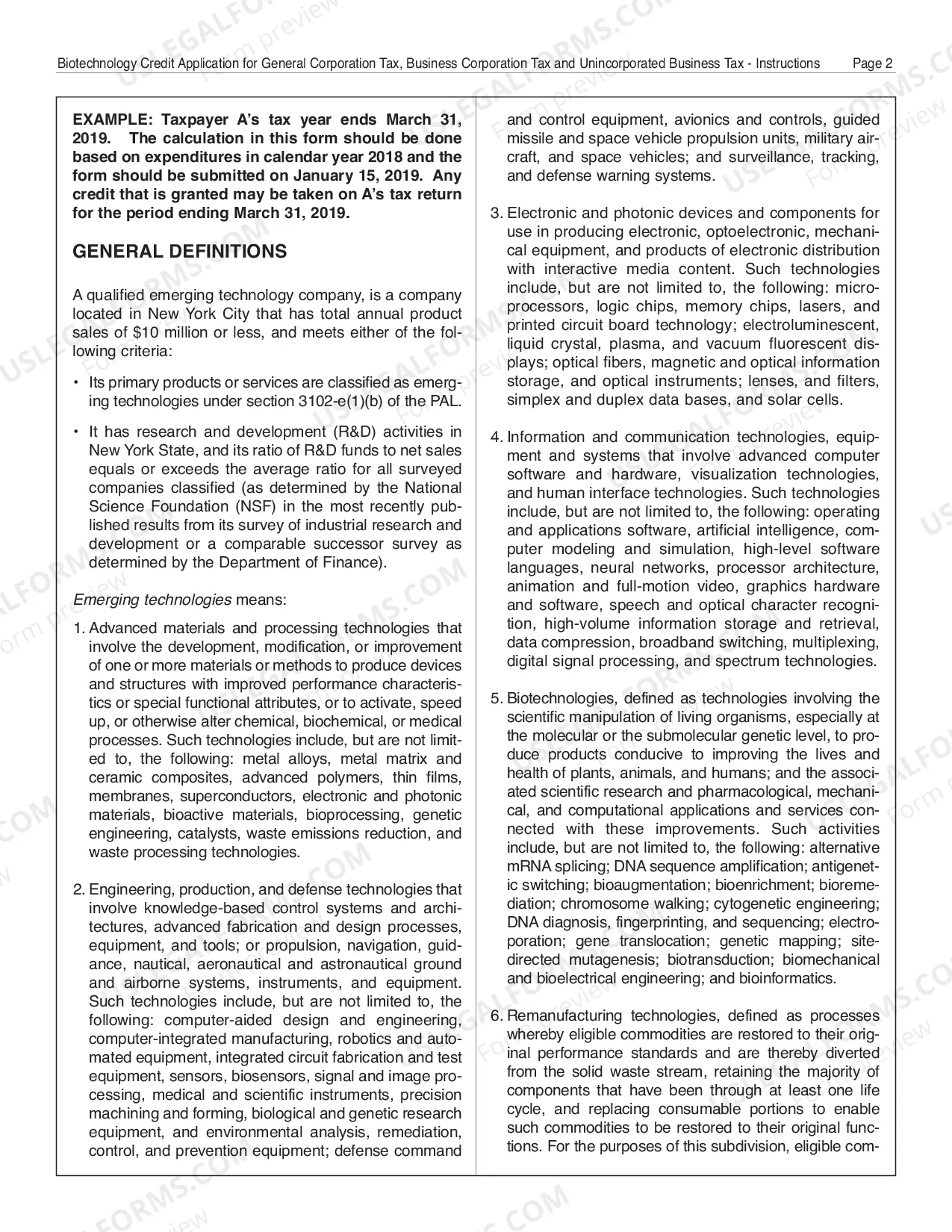 Preview Biotechnology Tax Credit Application