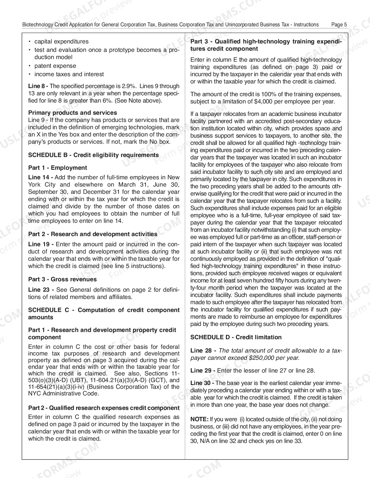 Preview Biotechnology Tax Credit Application