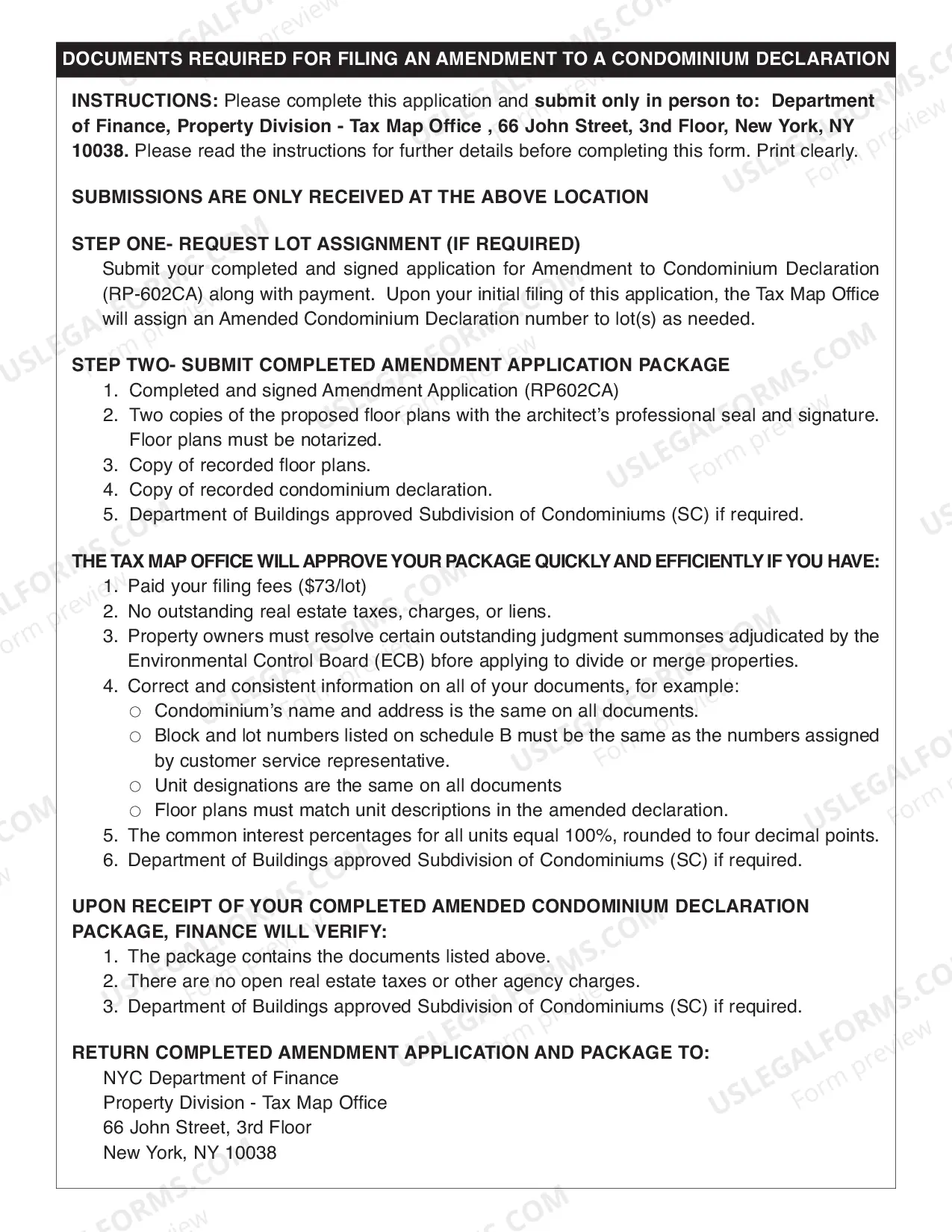 Preview Application for Filing an Amendment to a Condominium Declaration
