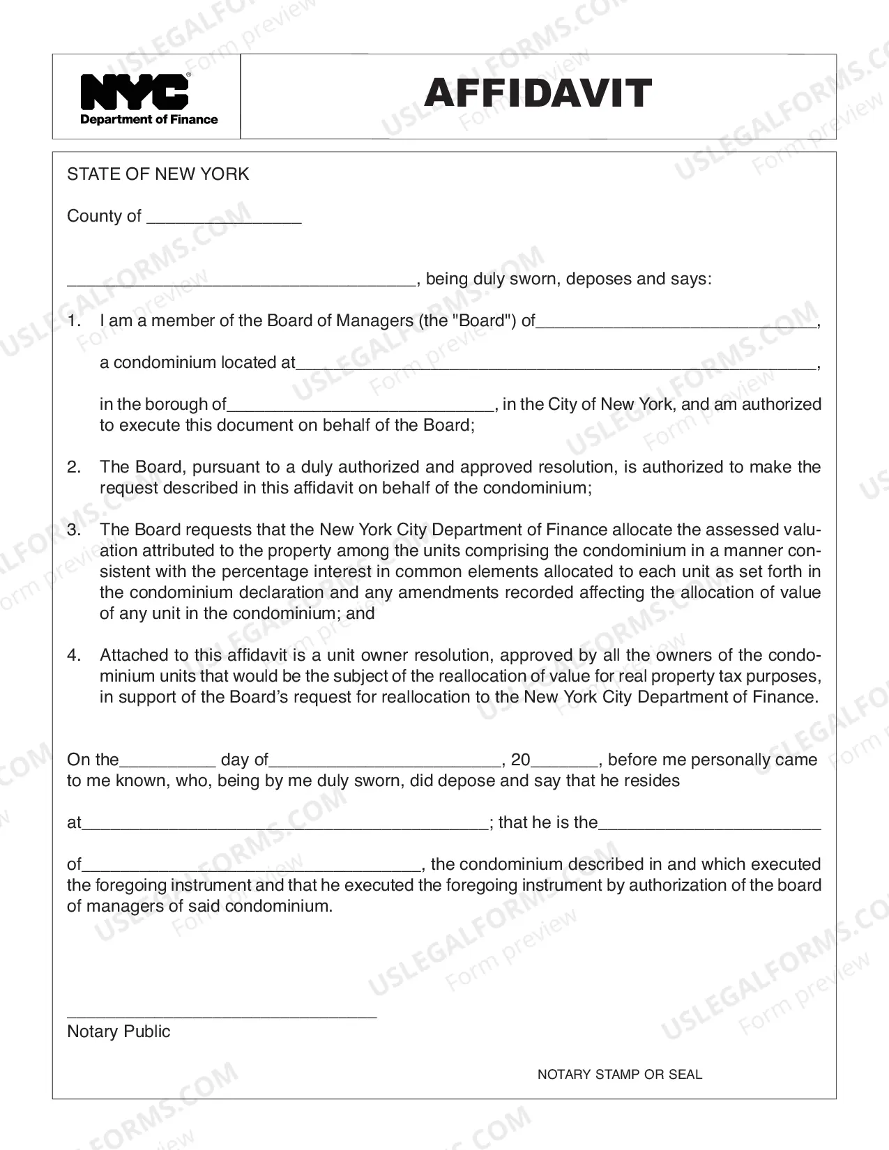 Preview Request for Condominium Re-allocation Affidavit