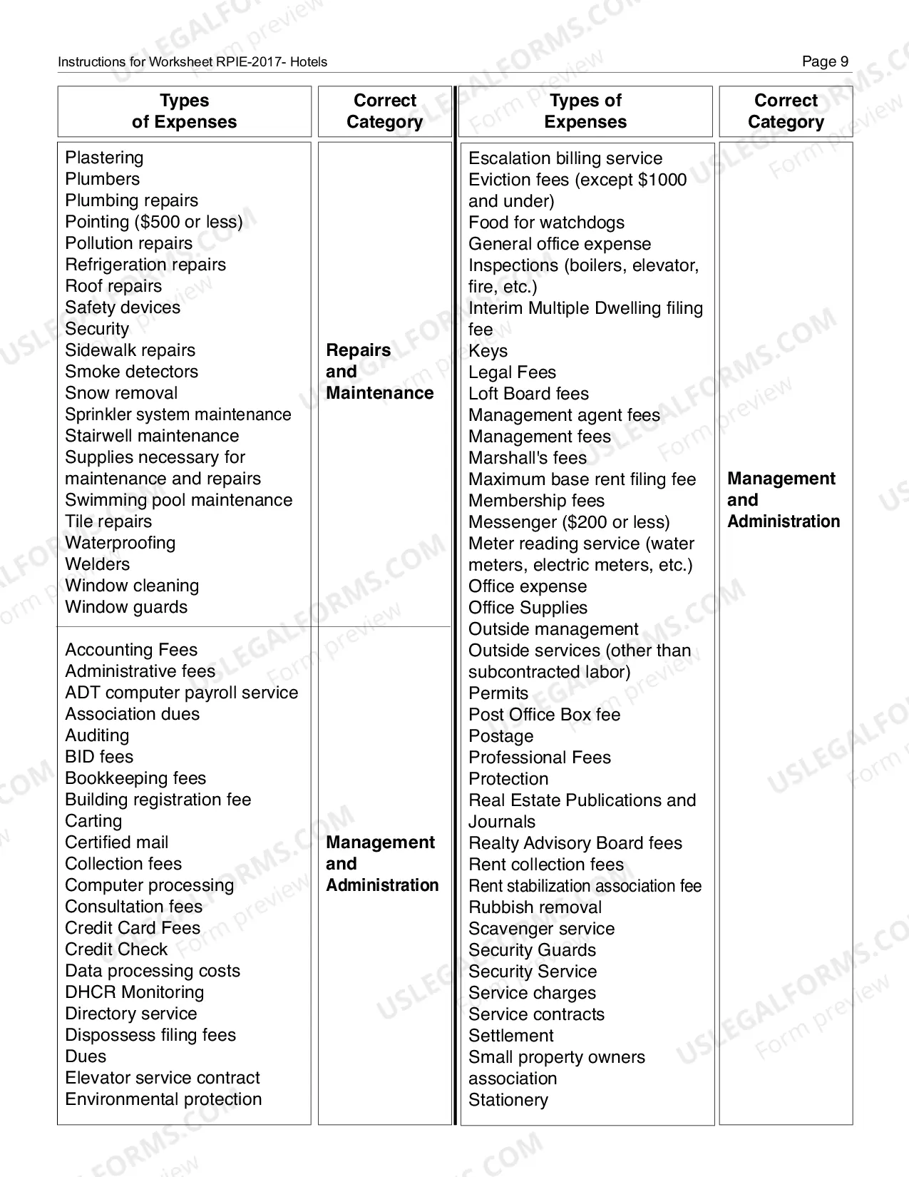 Preview RPIE-2017 Worksheet and Instructions for Hotels