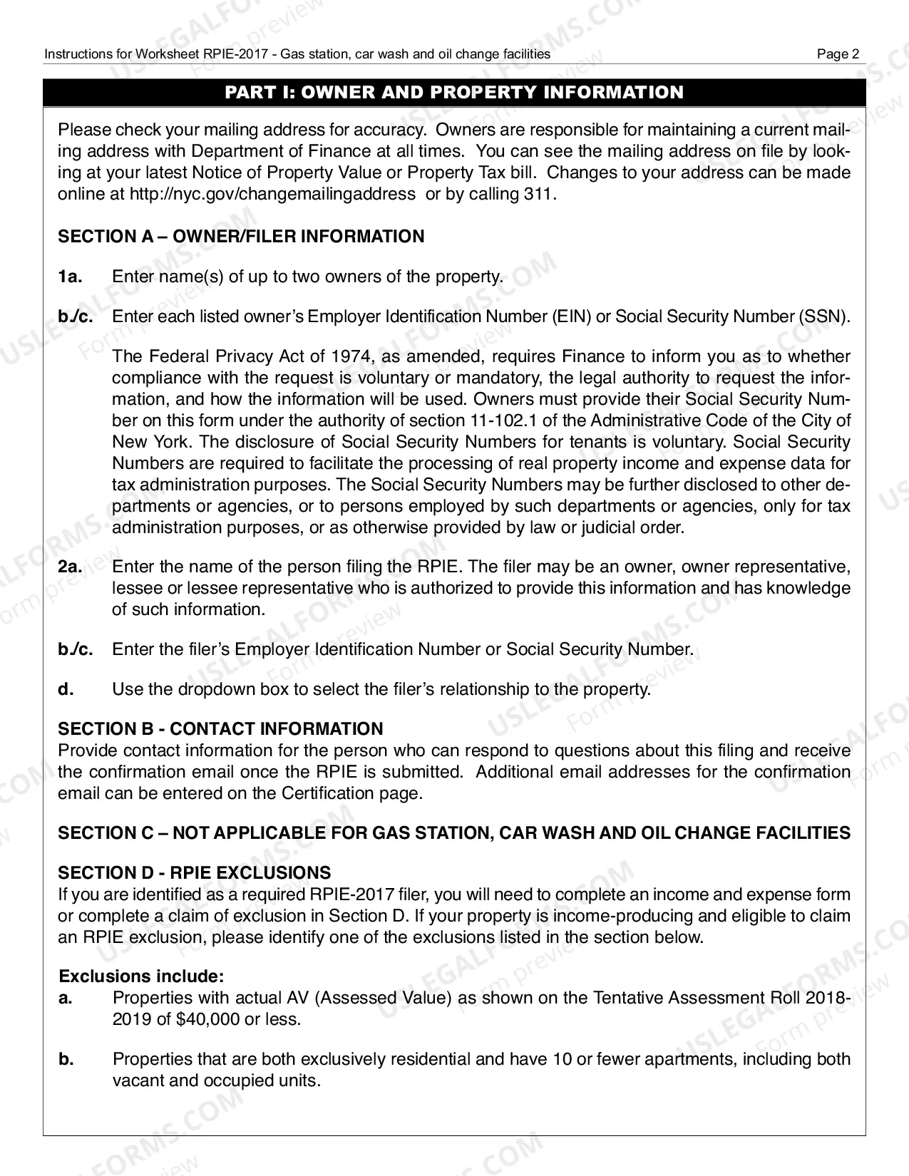 Preview RPIE-2017 Worksheet and Instructions for Gas Station/Car Wash/Oil Change Facilities