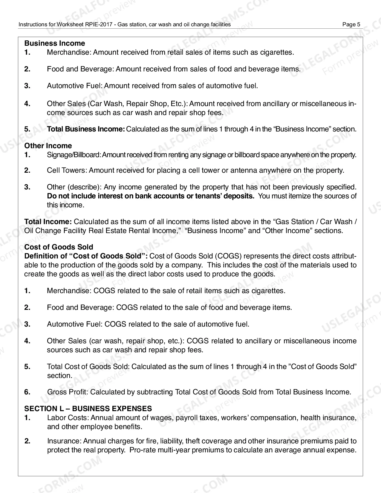 Preview RPIE-2017 Worksheet and Instructions for Gas Station/Car Wash/Oil Change Facilities