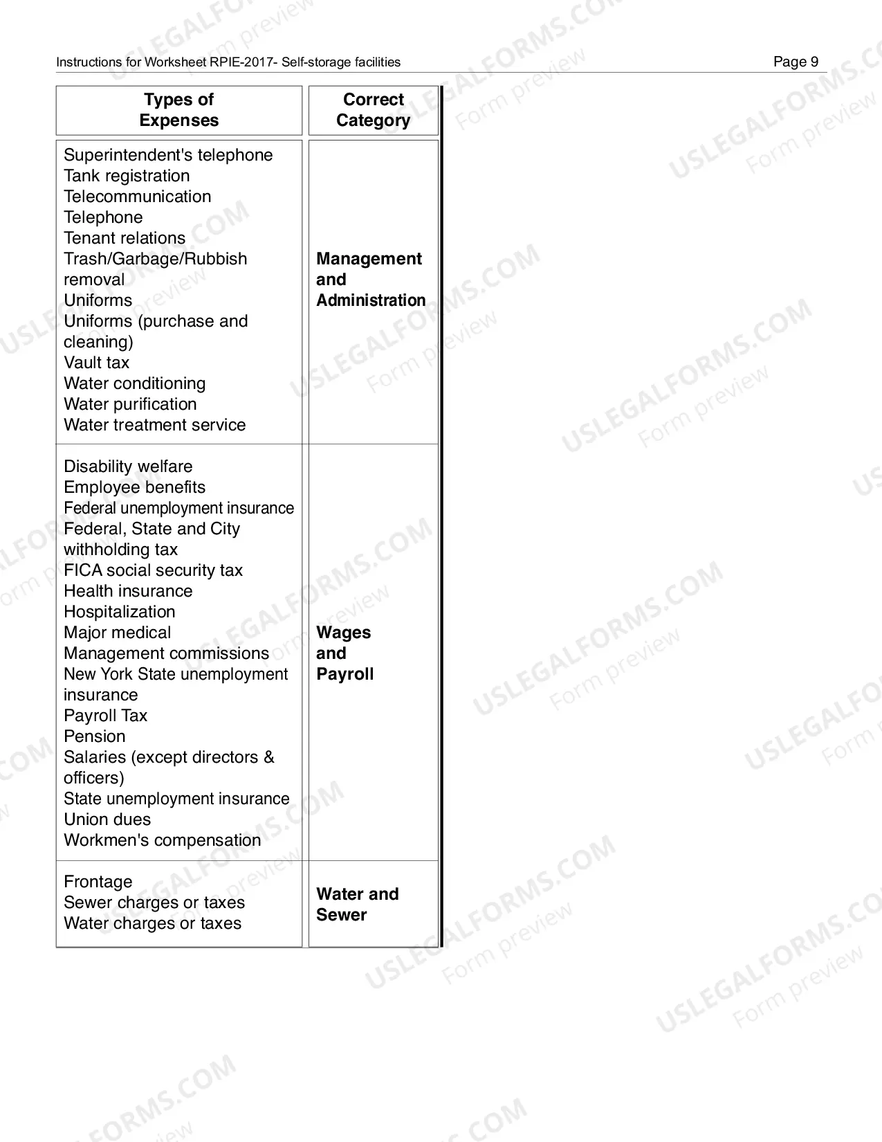 Preview RPIE-2017 Worksheet and Instructions for Self-Storage Facilities