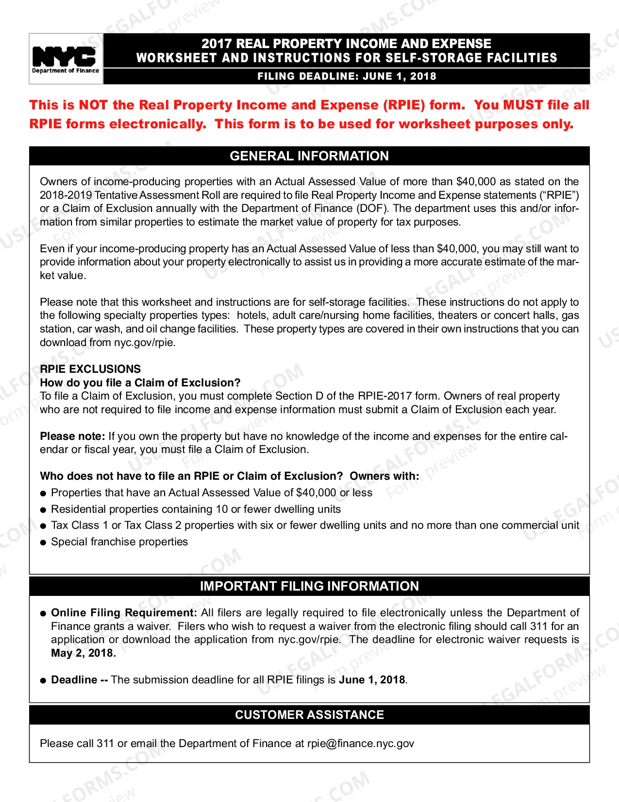 Preview RPIE-2017 Worksheet and Instructions for Self-Storage Facilities