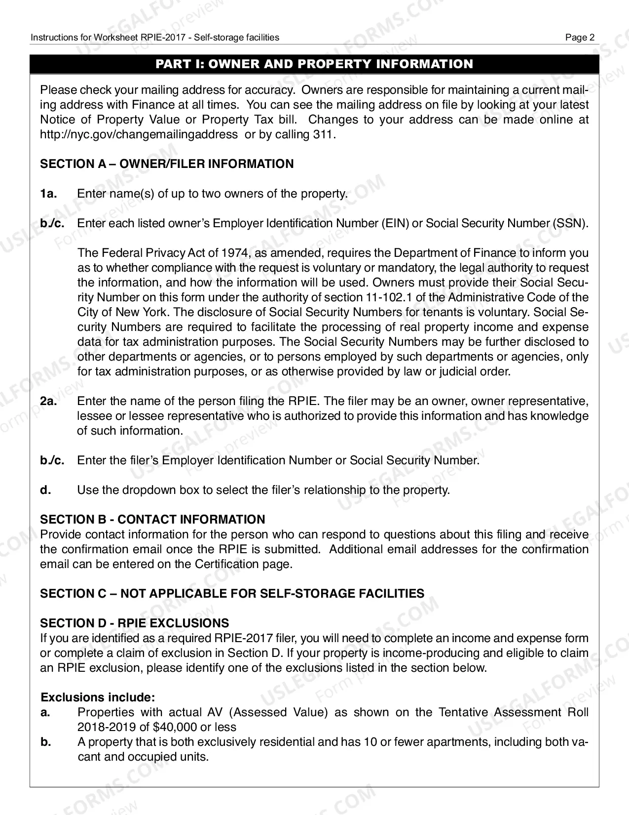 Preview RPIE-2017 Worksheet and Instructions for Self-Storage Facilities