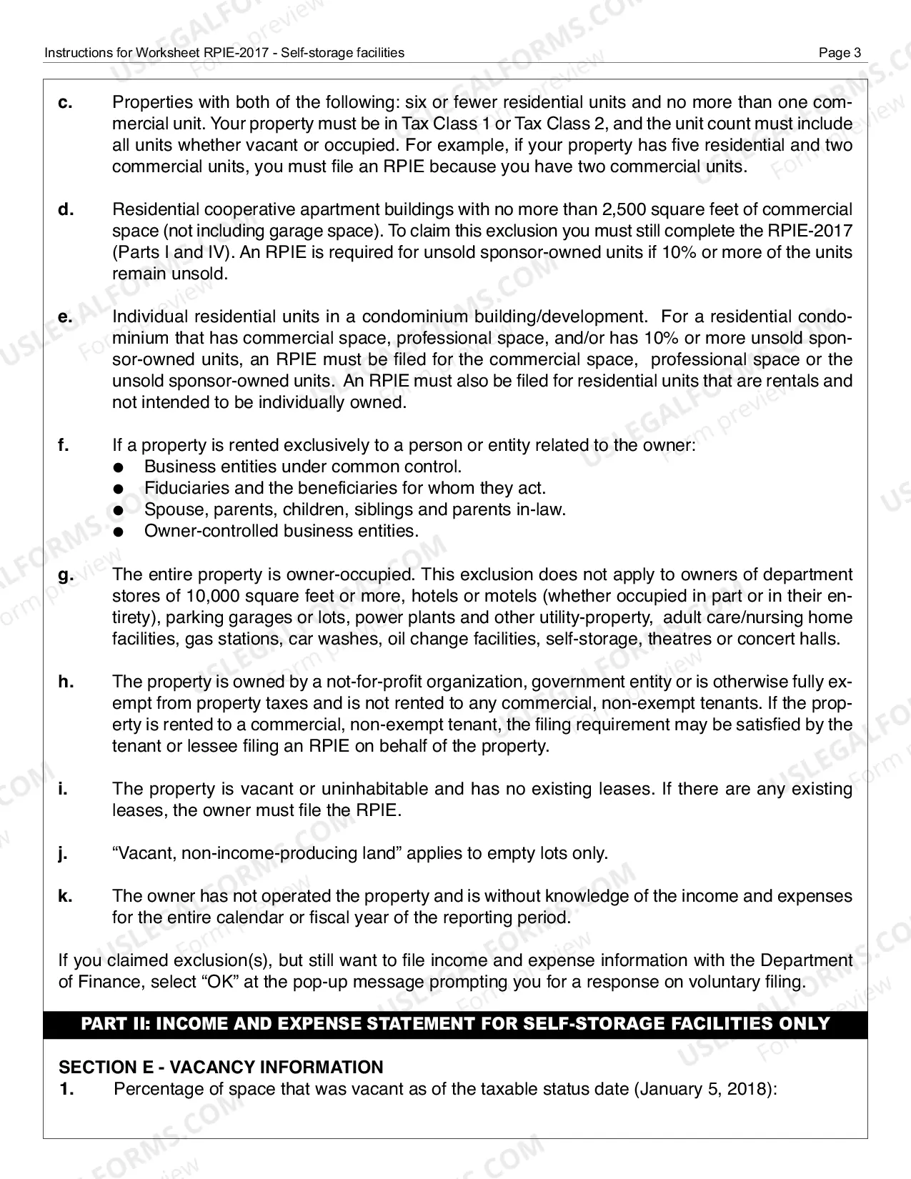 Preview RPIE-2017 Worksheet and Instructions for Self-Storage Facilities