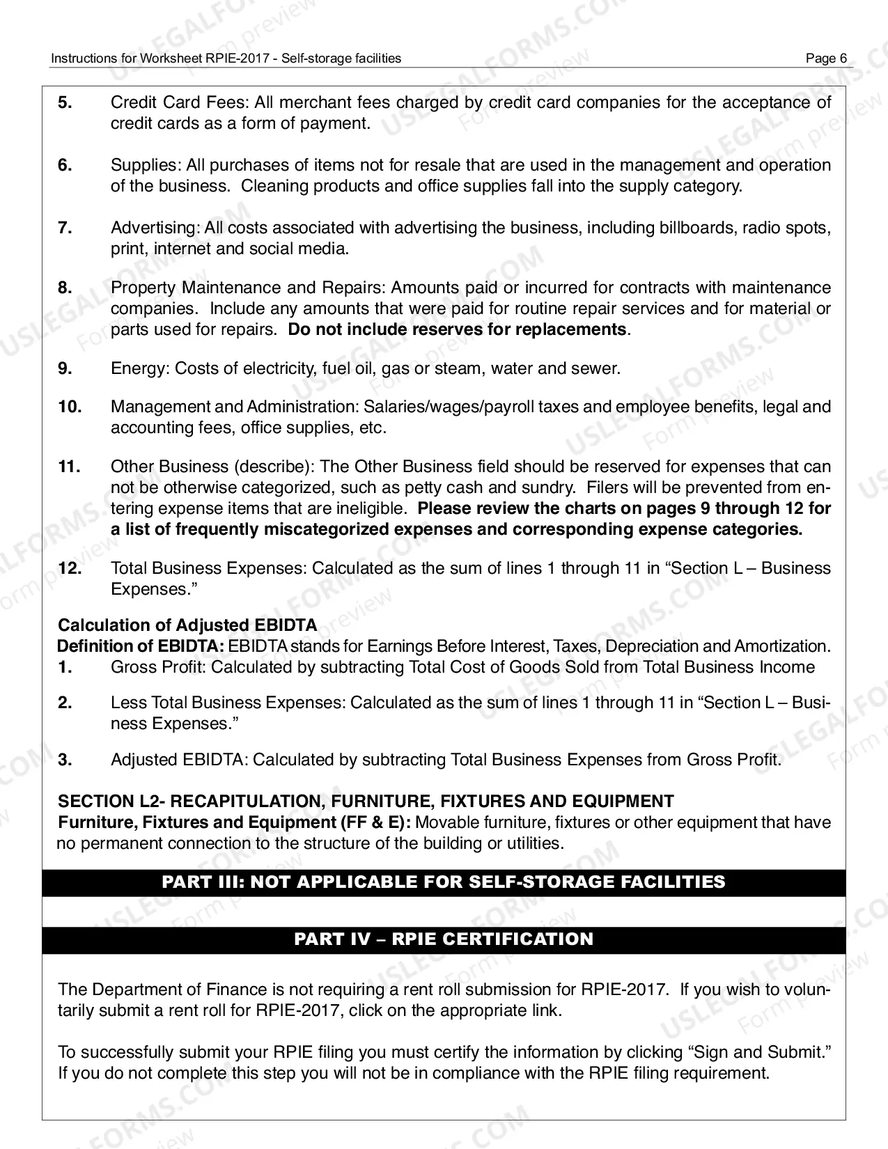 Preview RPIE-2017 Worksheet and Instructions for Self-Storage Facilities