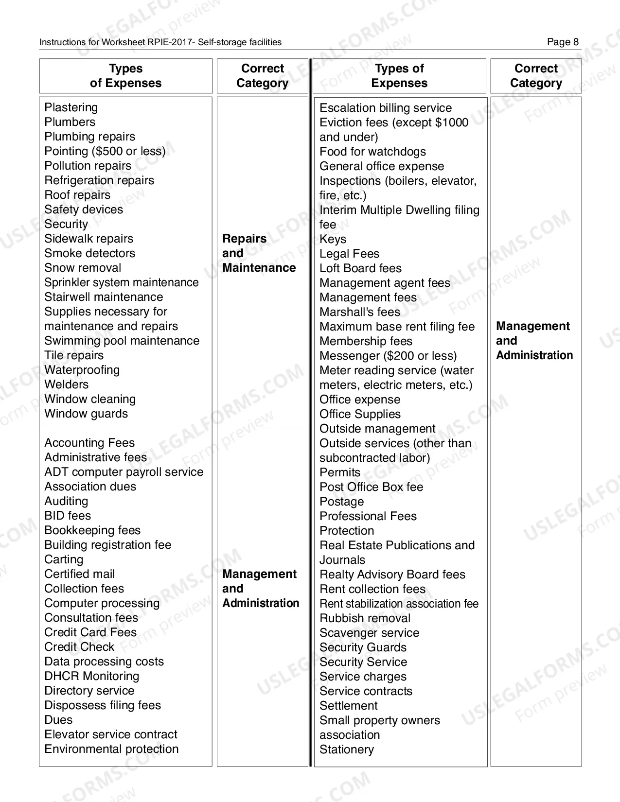Preview RPIE-2017 Worksheet and Instructions for Self-Storage Facilities