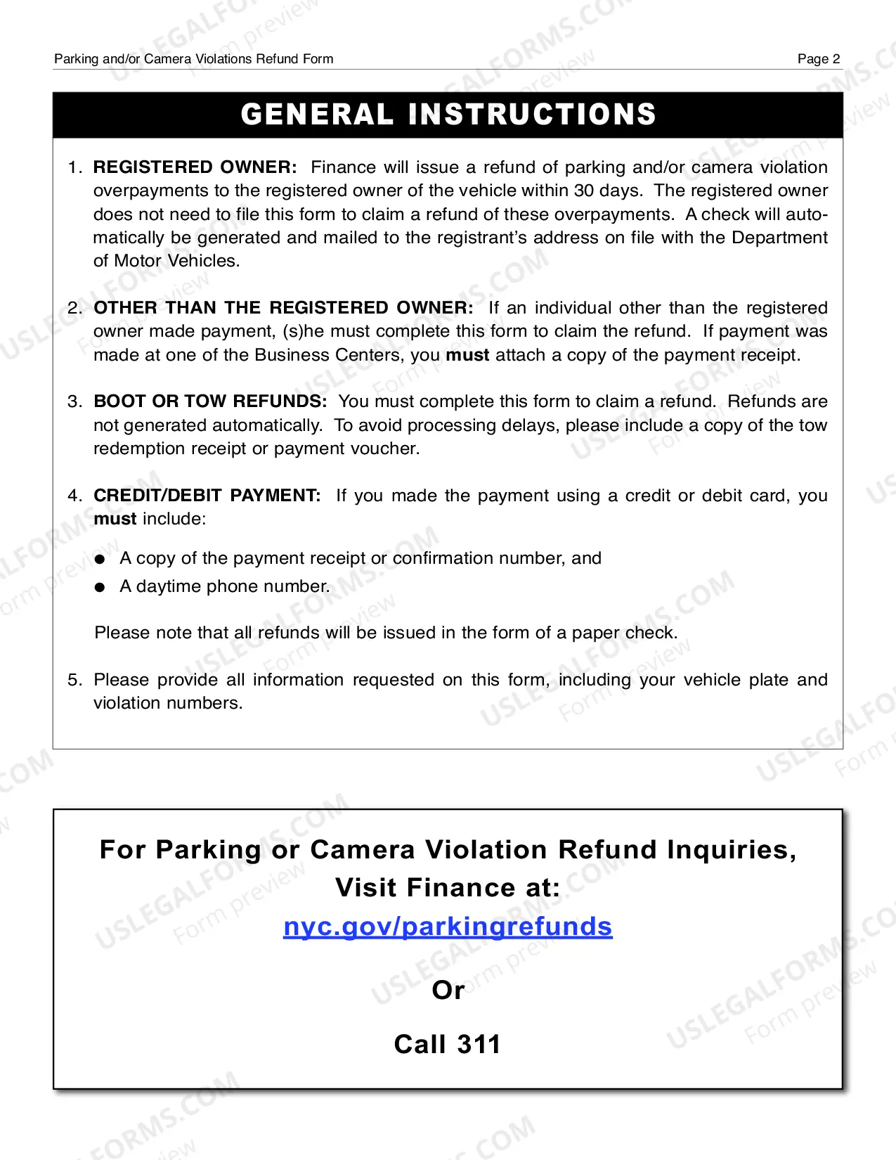 Preview Parking / Camera Violations Refund Form
