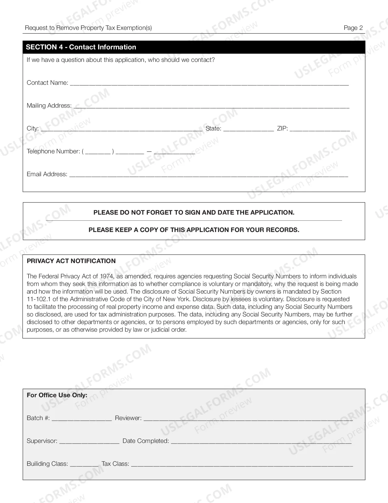 Preview Application To Remove Previously Granted Exemption(s)