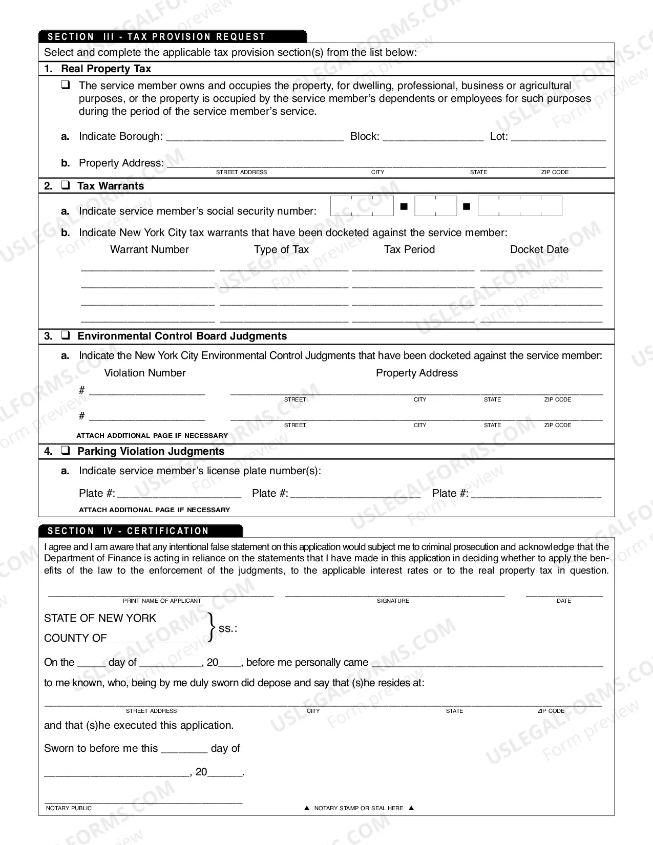 Preview Military Request for Relief