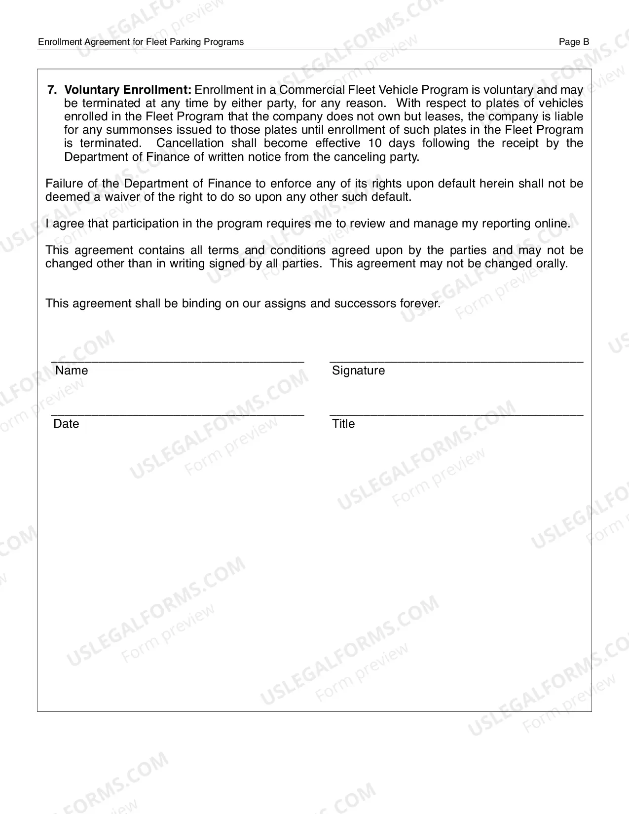 Preview Fleet Enrollment Agreement
