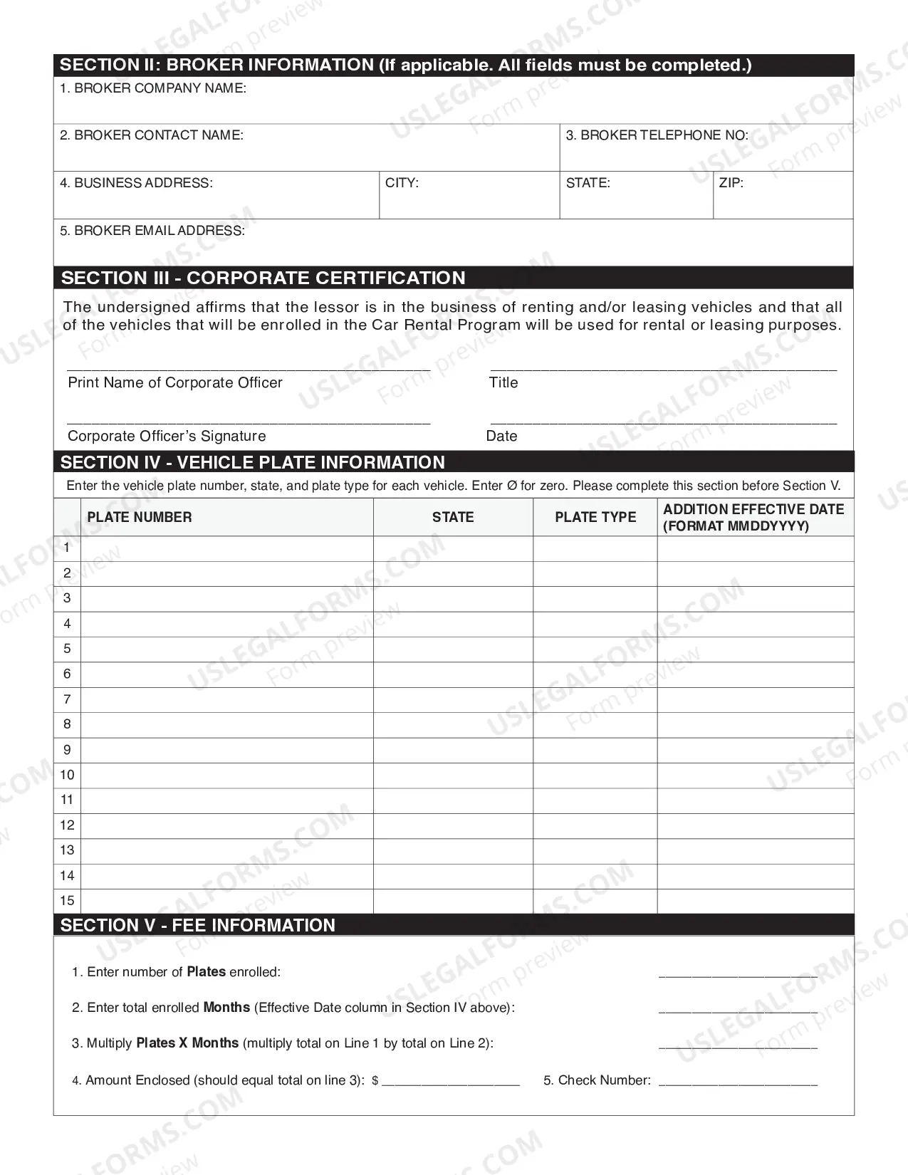 Preview Rental Company Initial Enrollment Application
