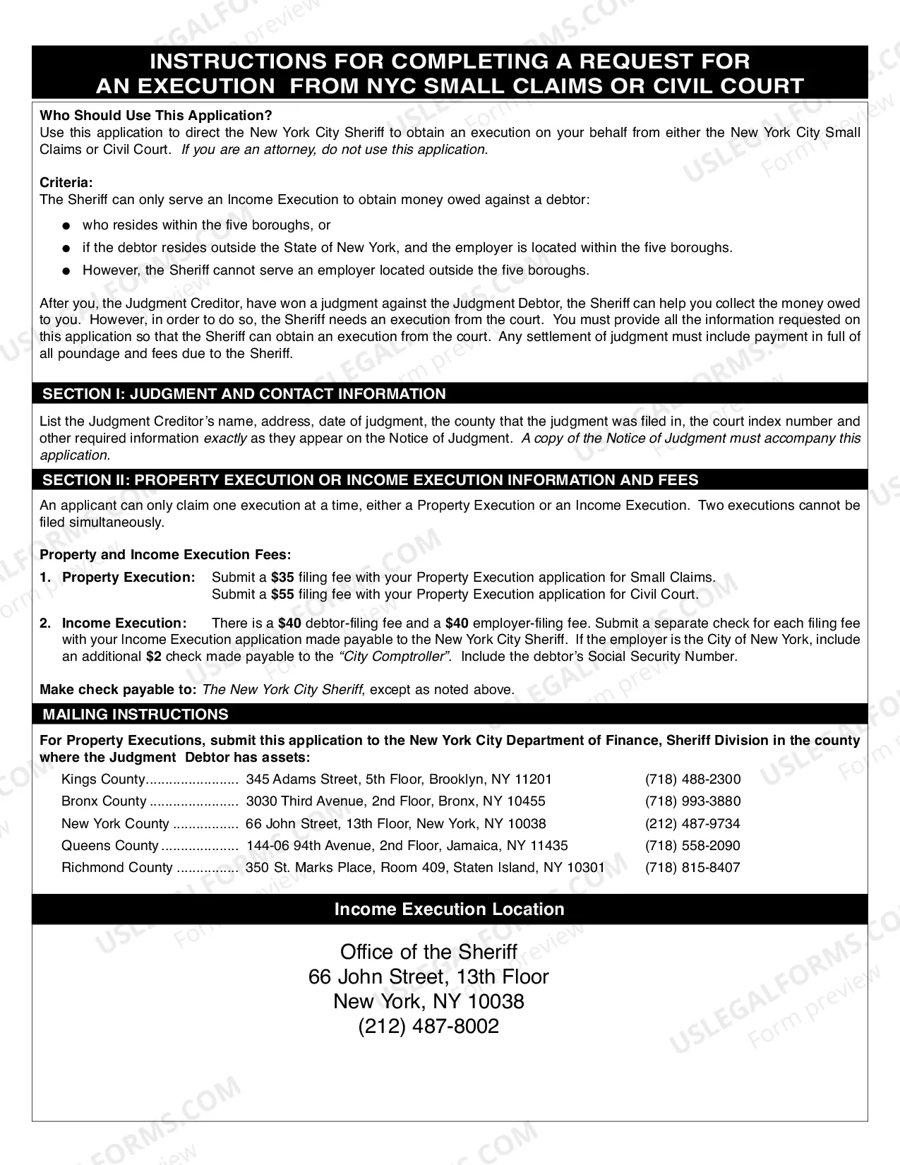 Preview Request for an Execution from NYC Small Claims or Civil Court