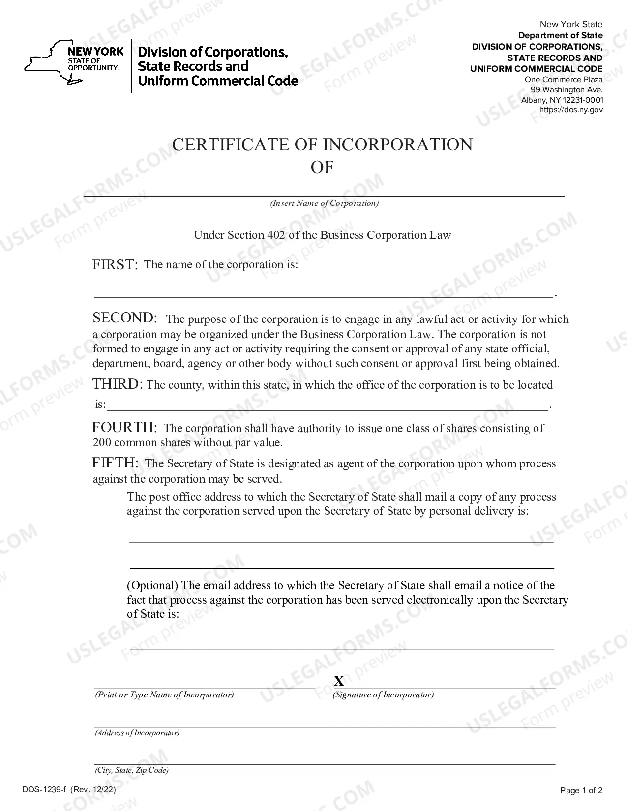 Preview Certificate of Incorporation