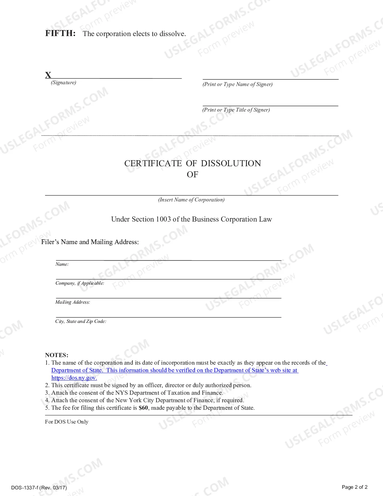 Preview Certificate of Dissolution Form