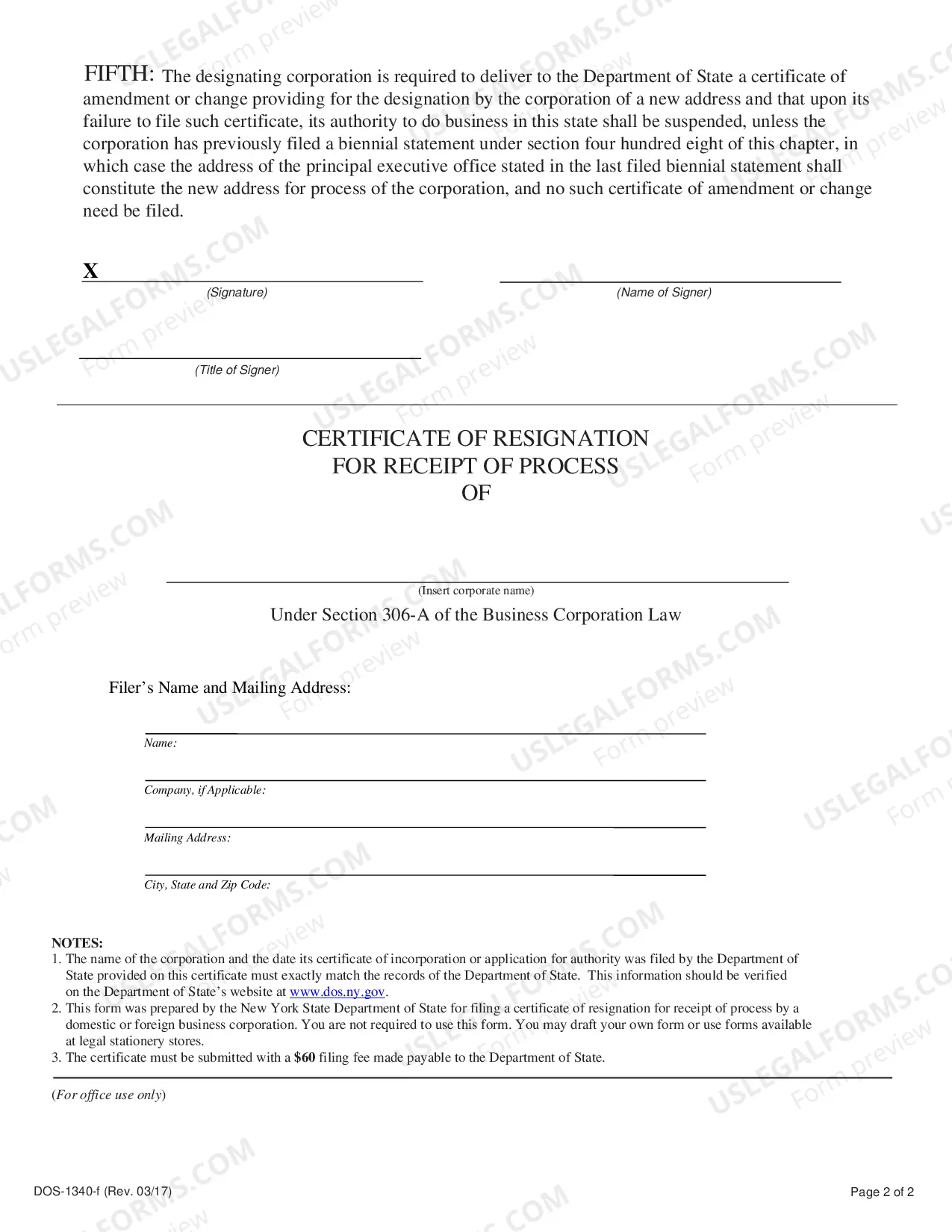 Preview Certificate of Resignation For Receipt of Process