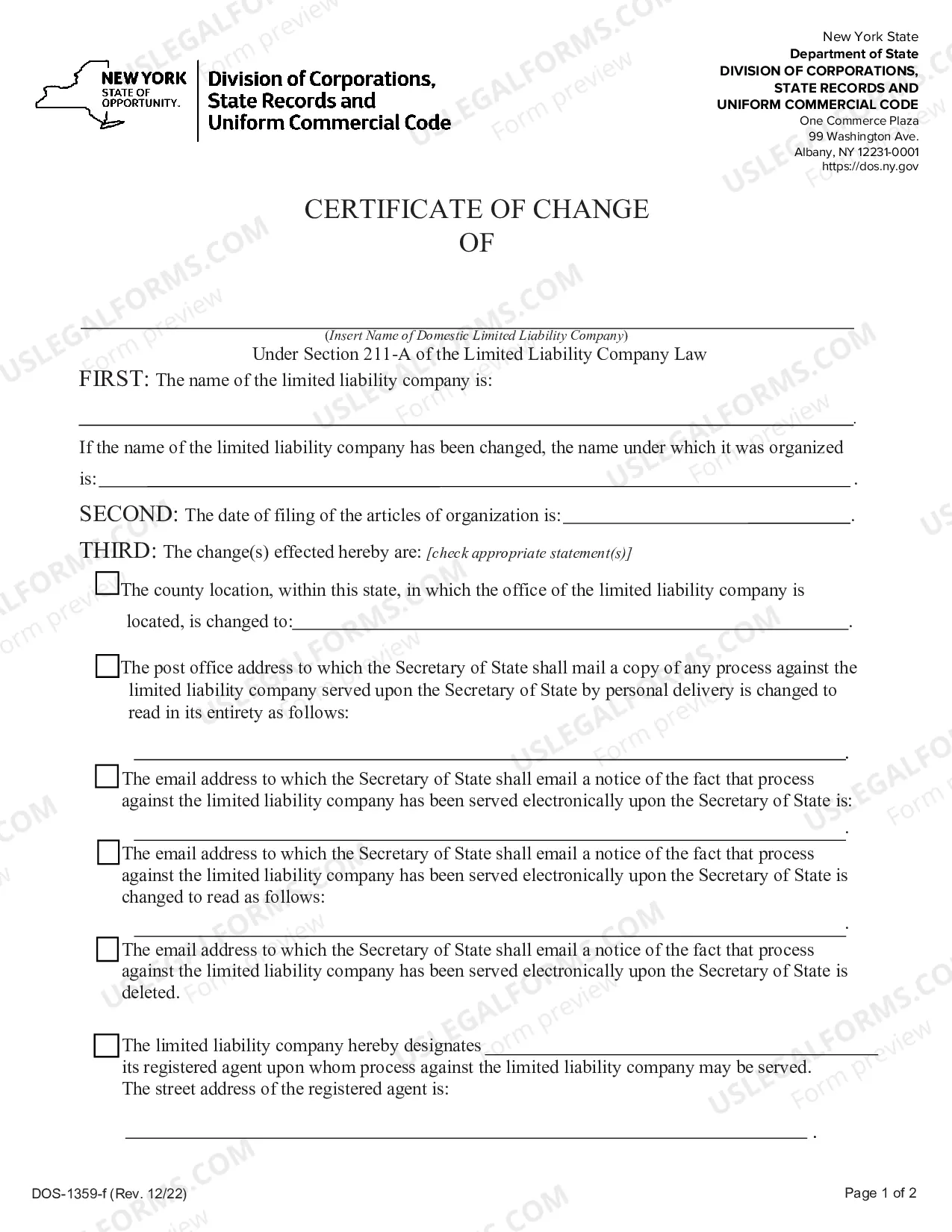Preview Certificate of Change (Domestic LLC)