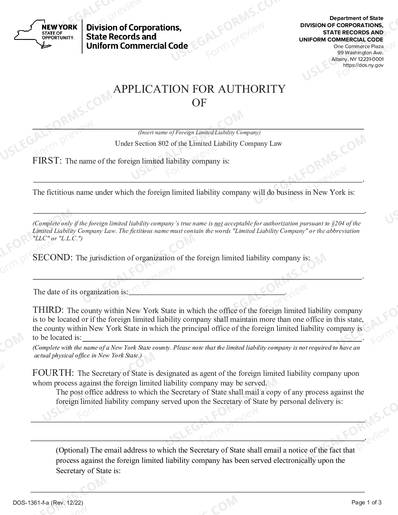 Preview Application For Authority (Foreign LLC)