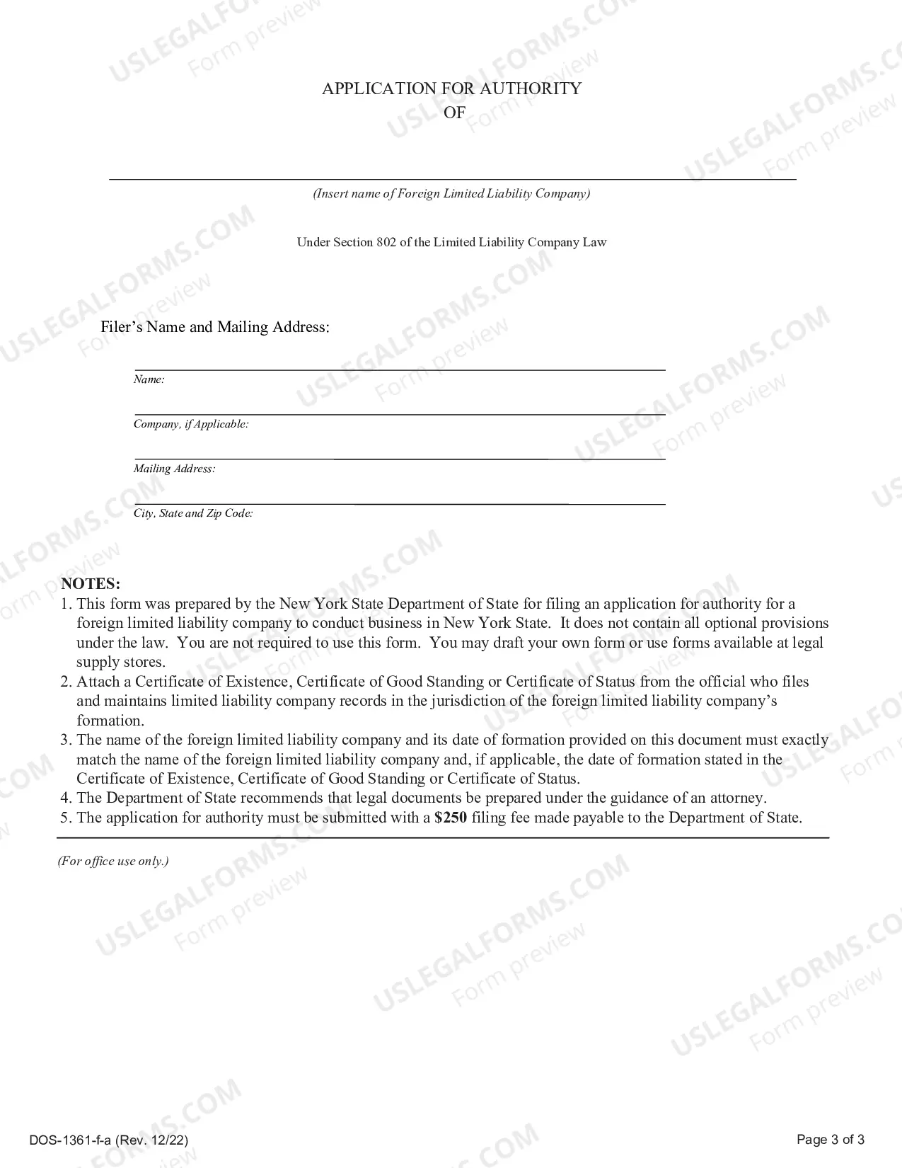 Preview Application For Authority (Foreign LLC)