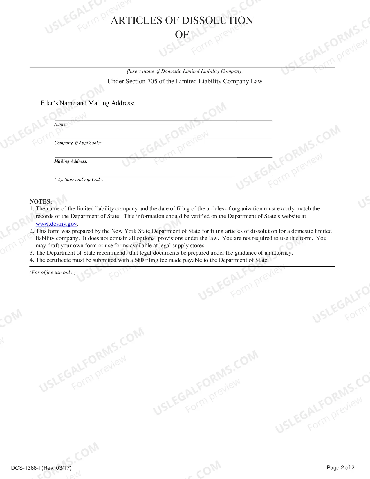 Preview Articles of Dissolution (Domestic LLC)