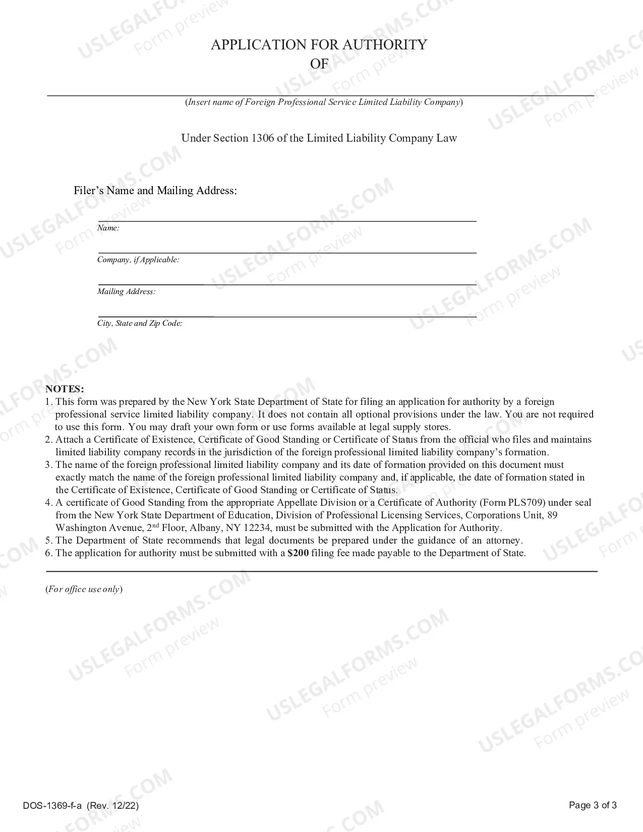 Preview Application For Authority (Foreign Professional Service LLC)