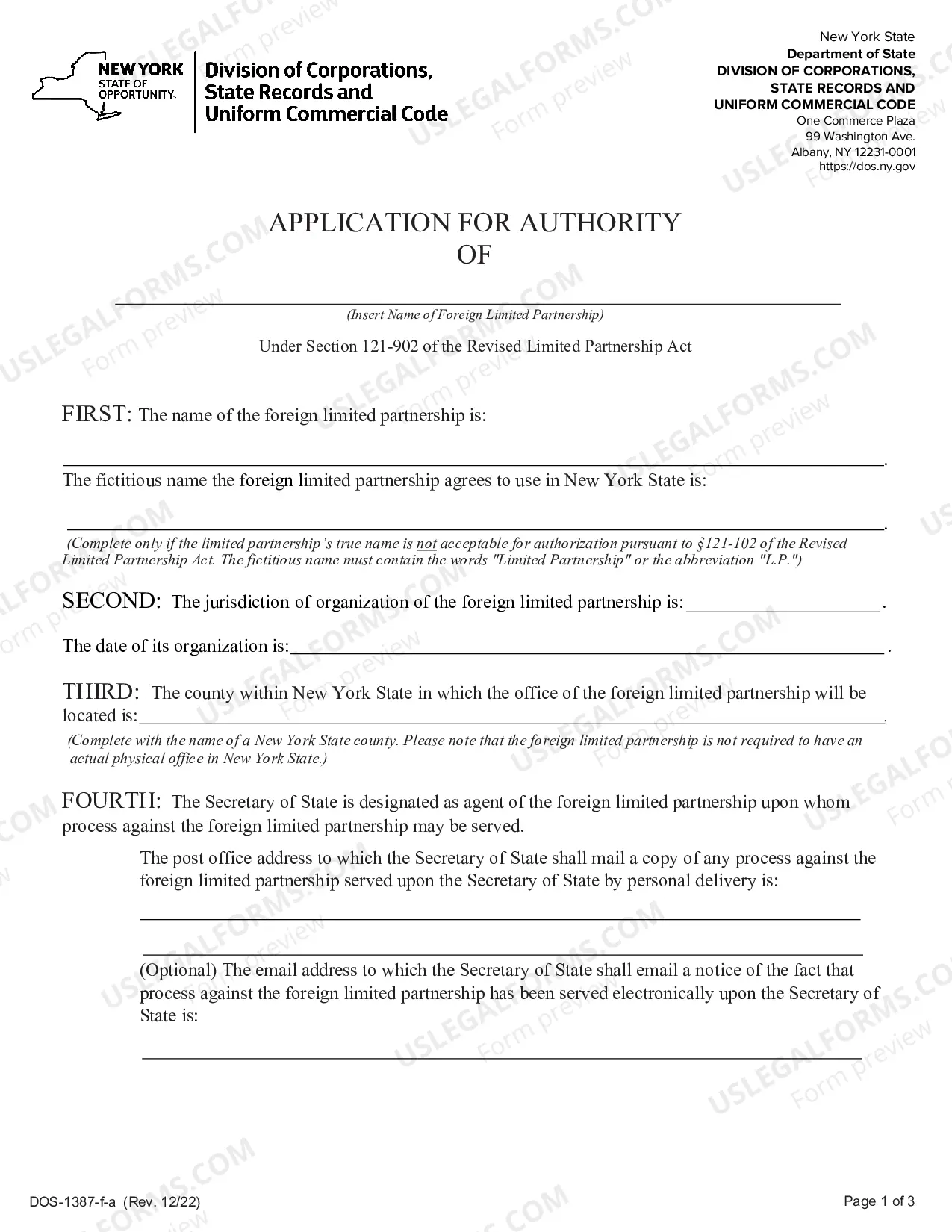 Preview Application For Authority (Foreign LP)