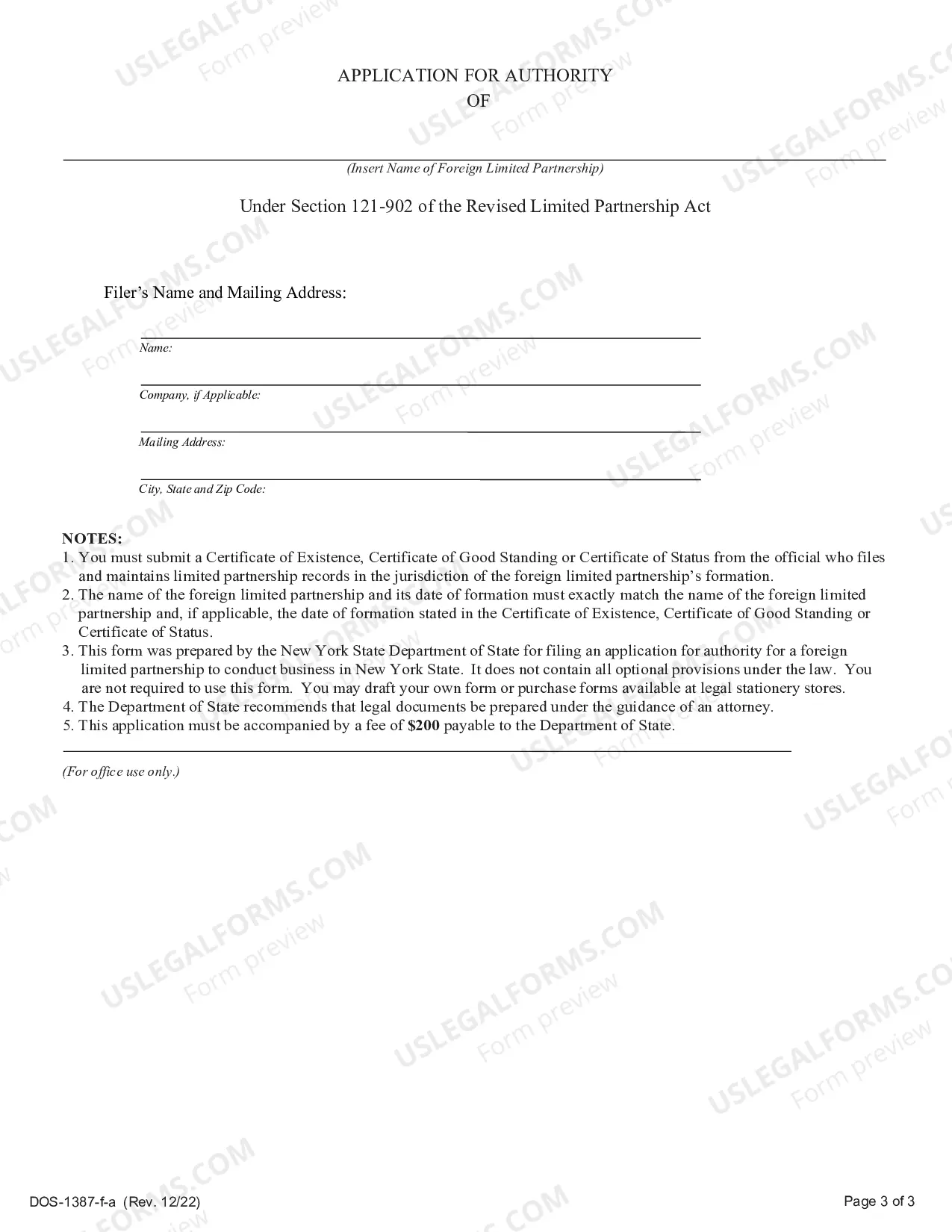 Preview Application For Authority (Foreign LP)