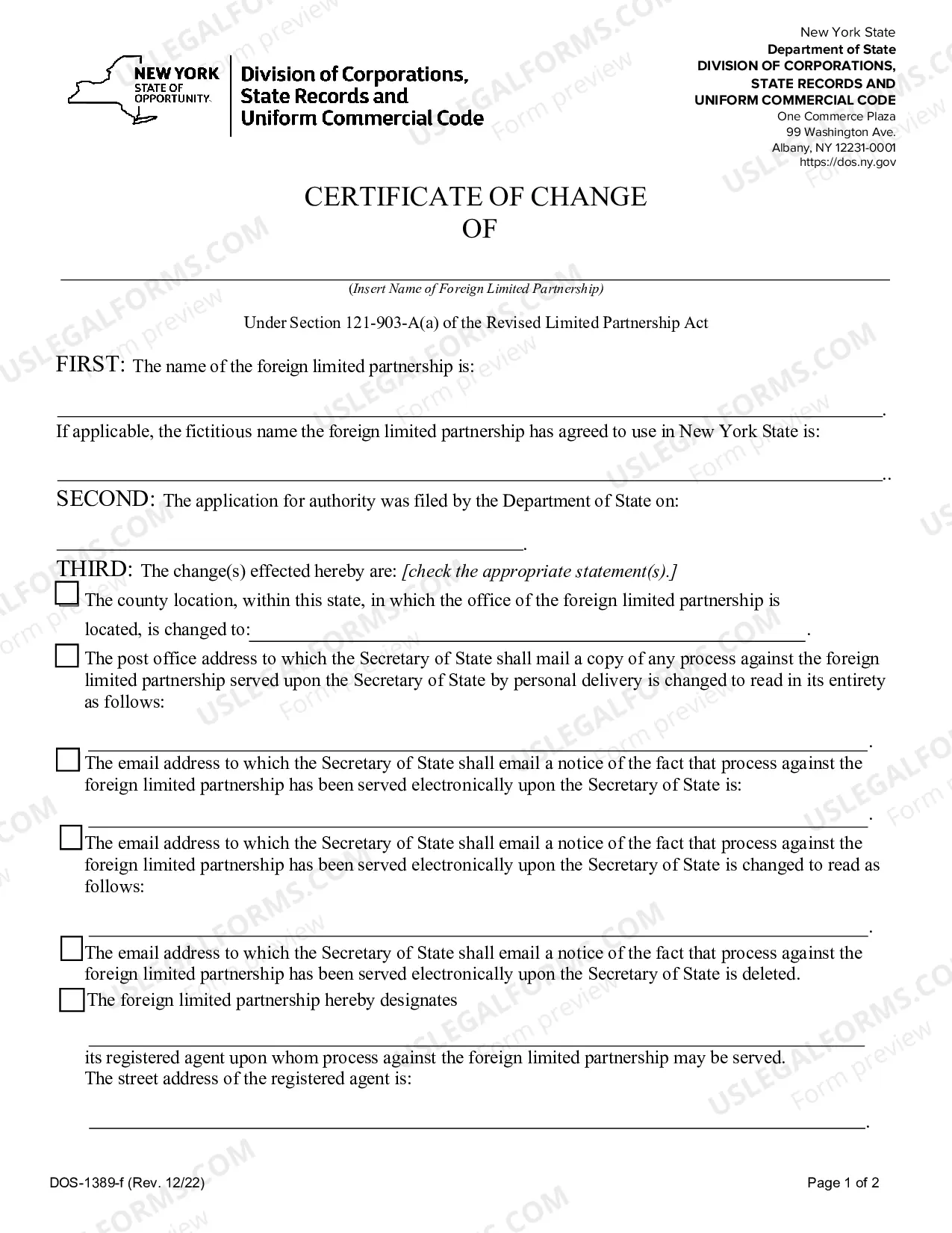 Preview Certificate of Change (Foreign Limited Partnership)