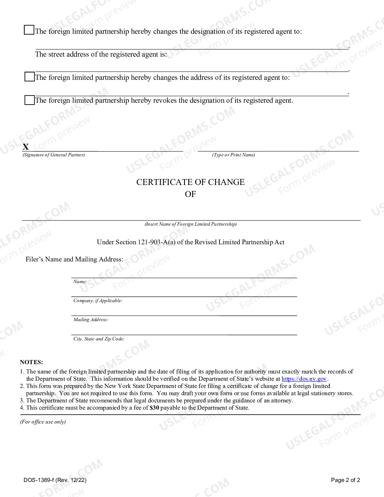Preview Certificate of Change (Foreign Limited Partnership)