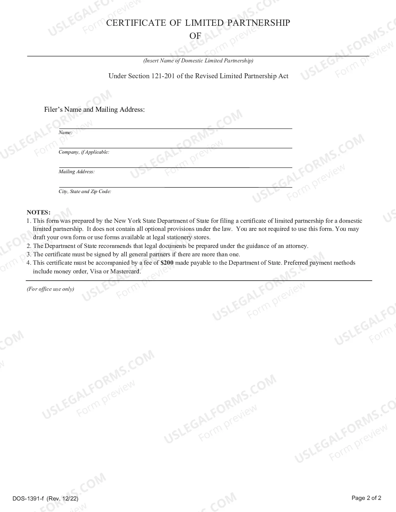 Preview Certificate of Limited Partnership