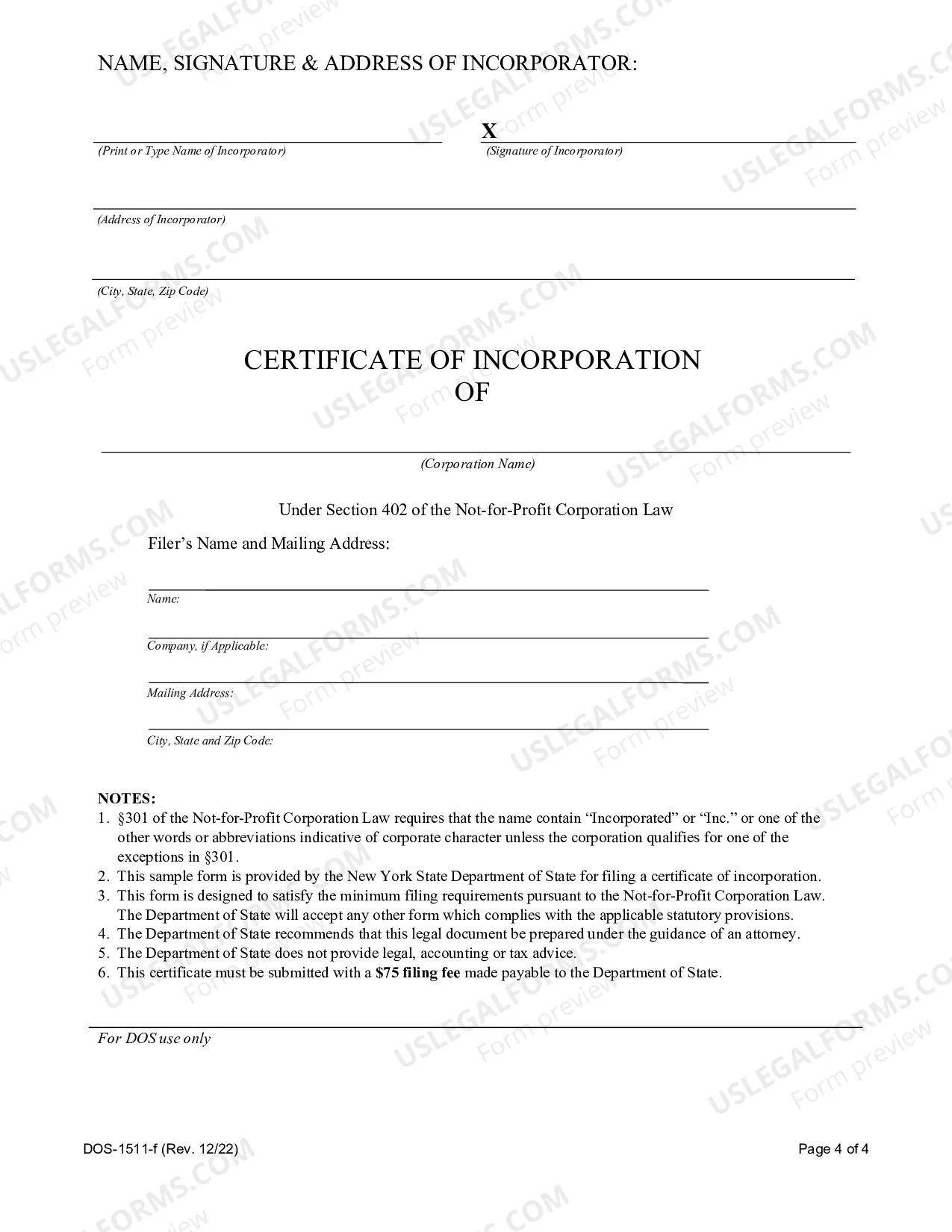 Preview Certificate of Incorporation