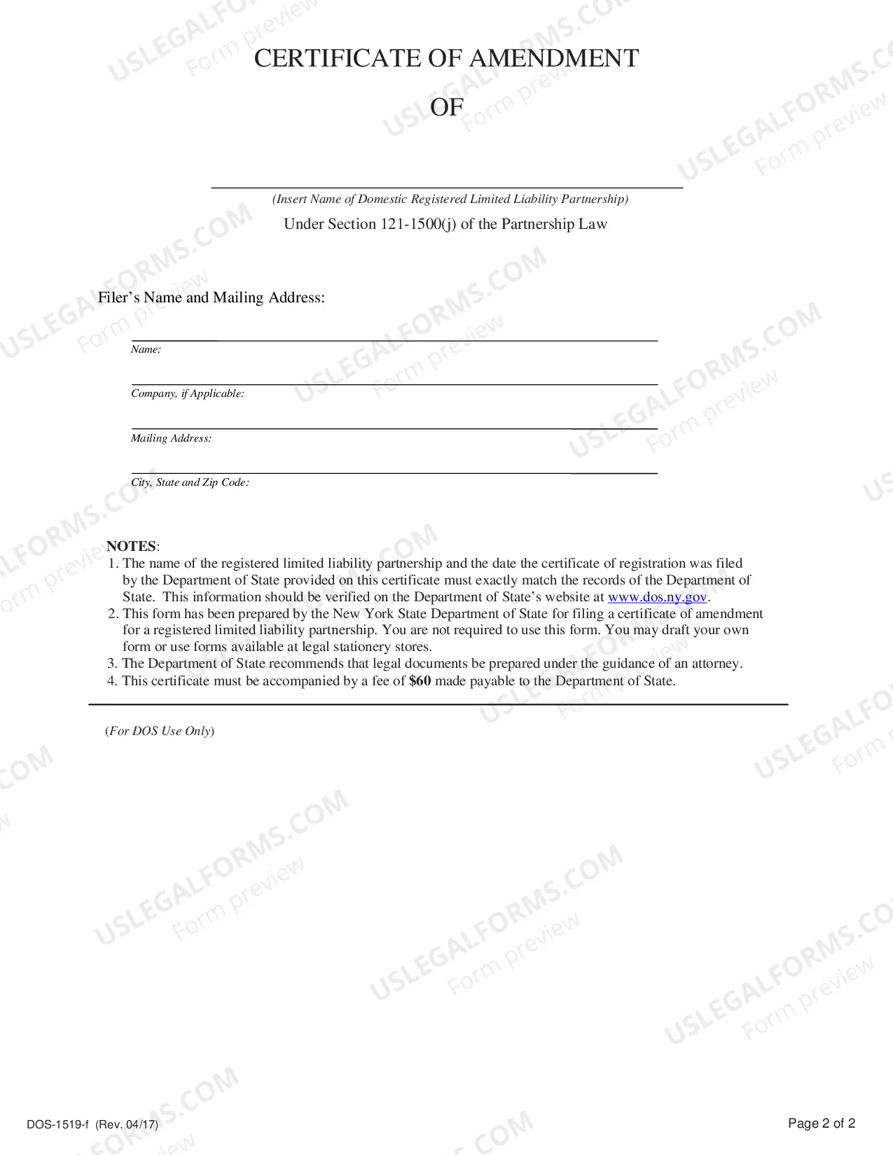 Preview Certificate of Amendment (Domestic LLP)