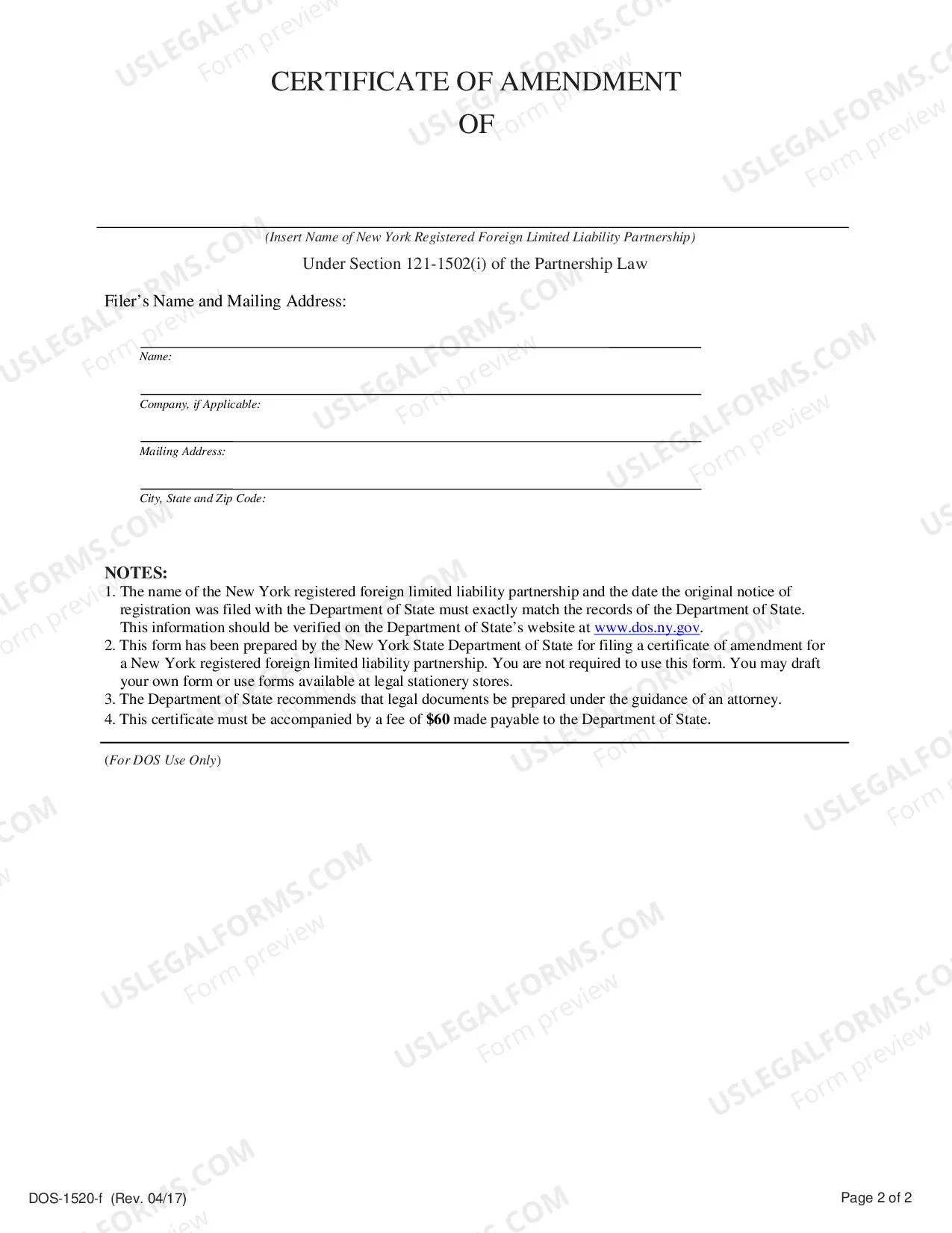 Preview Certificate of Amendment (Foreign LLP)