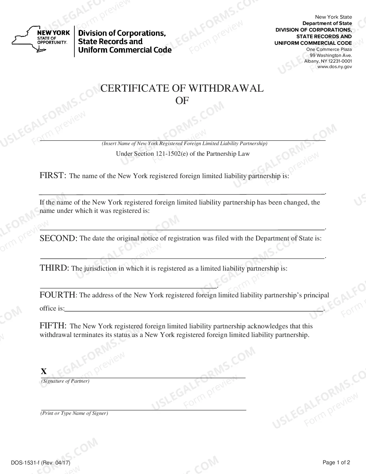 Preview Certificate of Withdrawal (Foreign LLP)